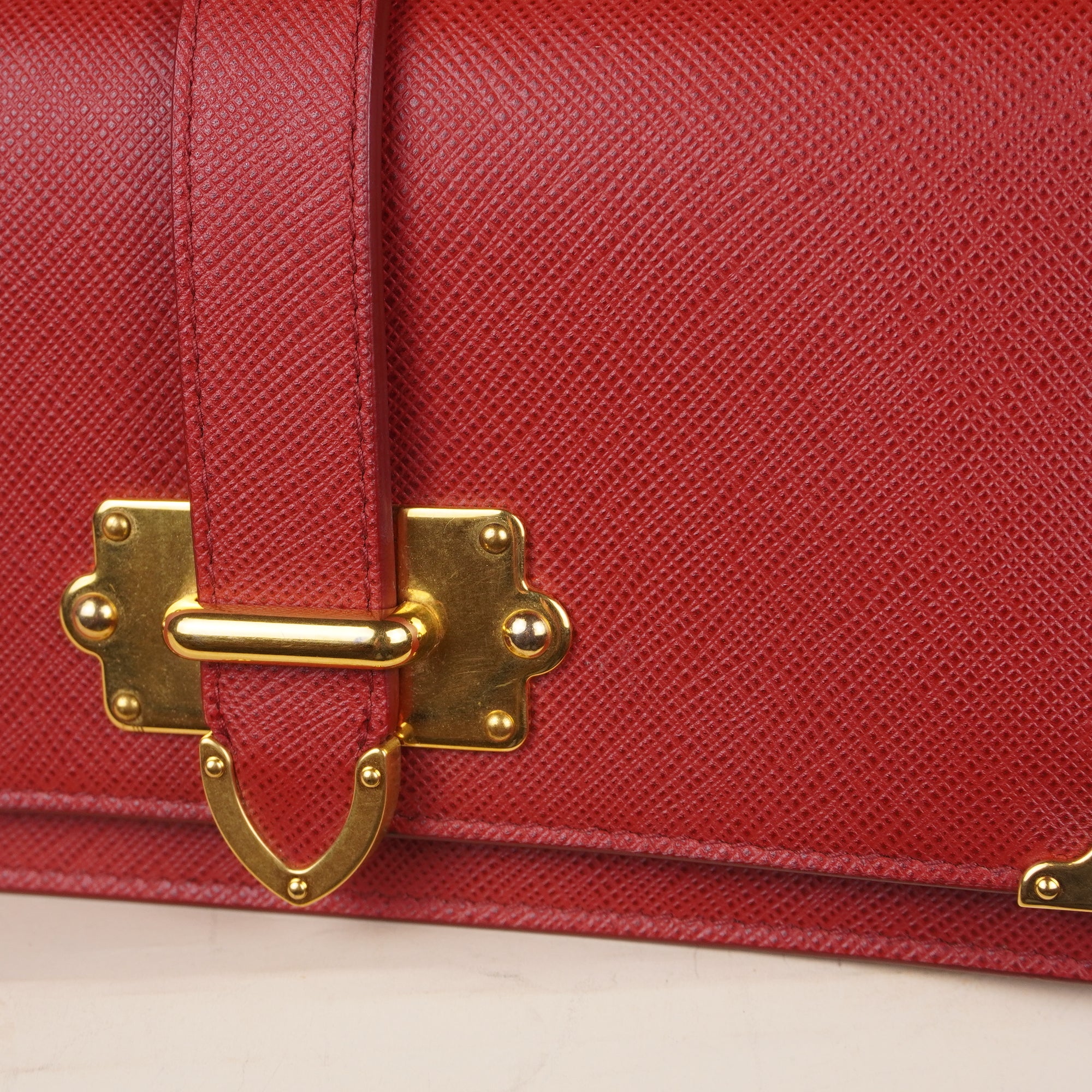 PRE-OWNED Red Saffiano Leather Cahier Wallet on Chain