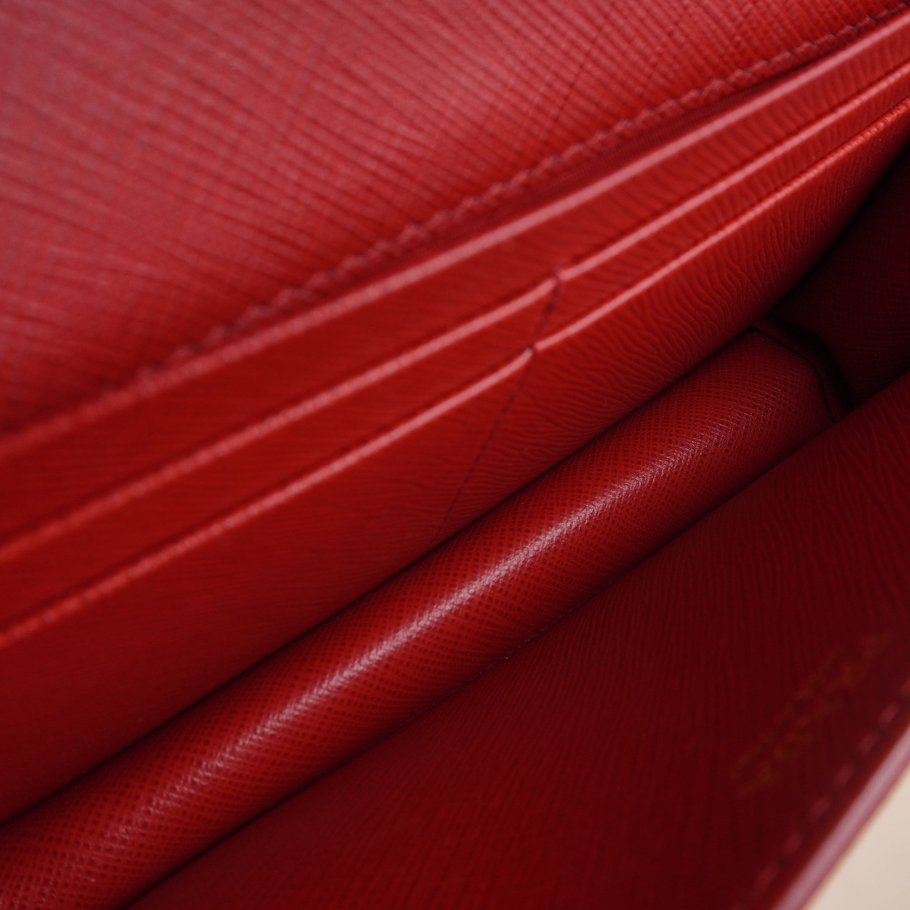 PRE-OWNED Red Saffiano Leather Cahier Wallet on Chain