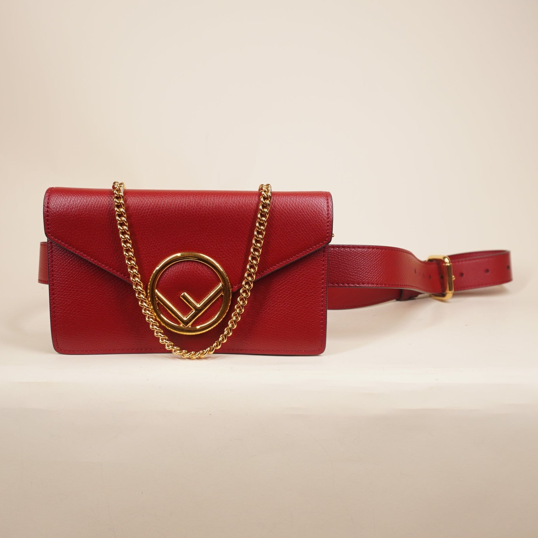 PRE-OWNED Red Vitello Cruise F is Fendi Envelope Belt Bag