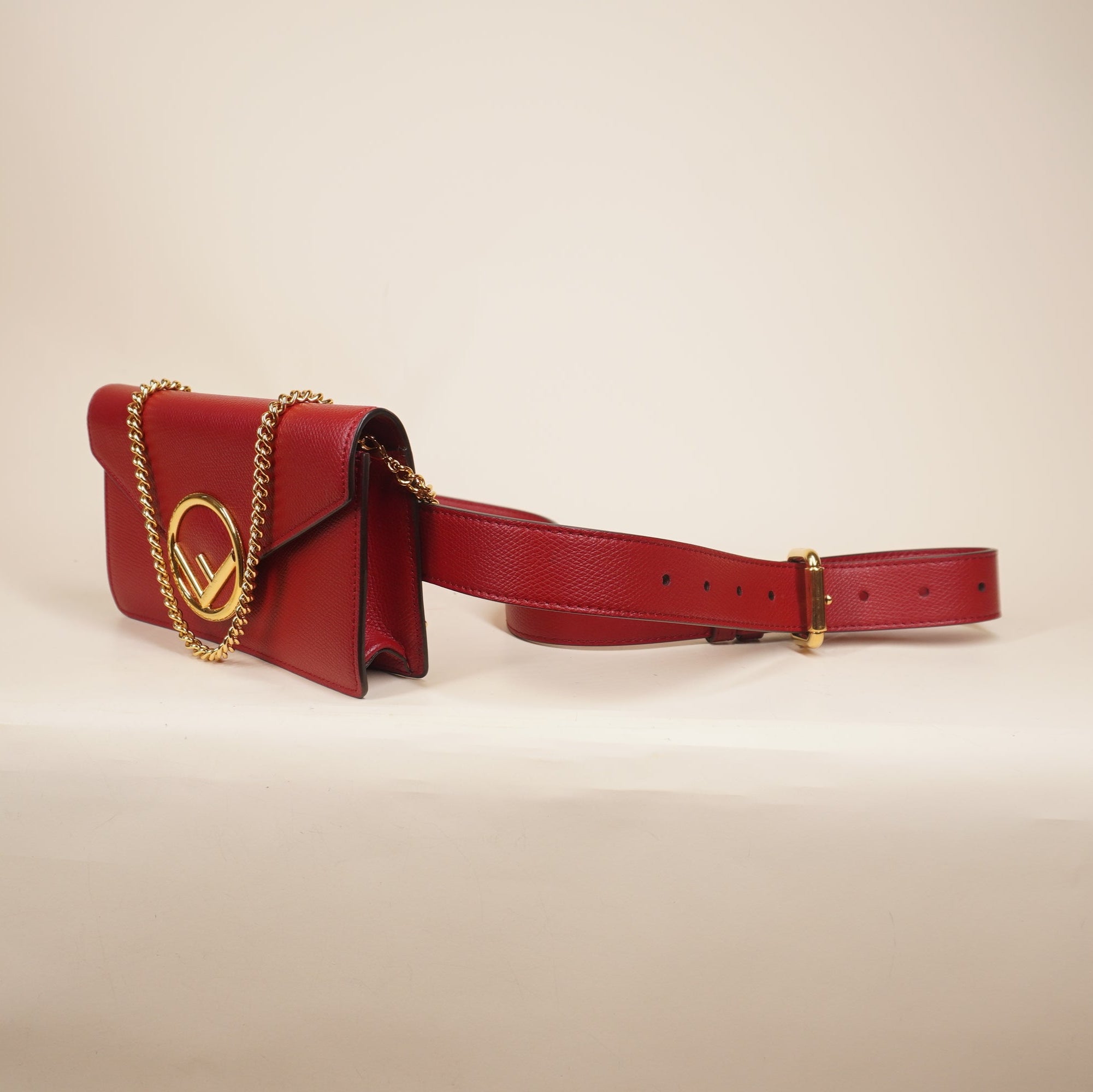 PRE-OWNED Red Vitello Cruise F is Fendi Envelope Belt Bag