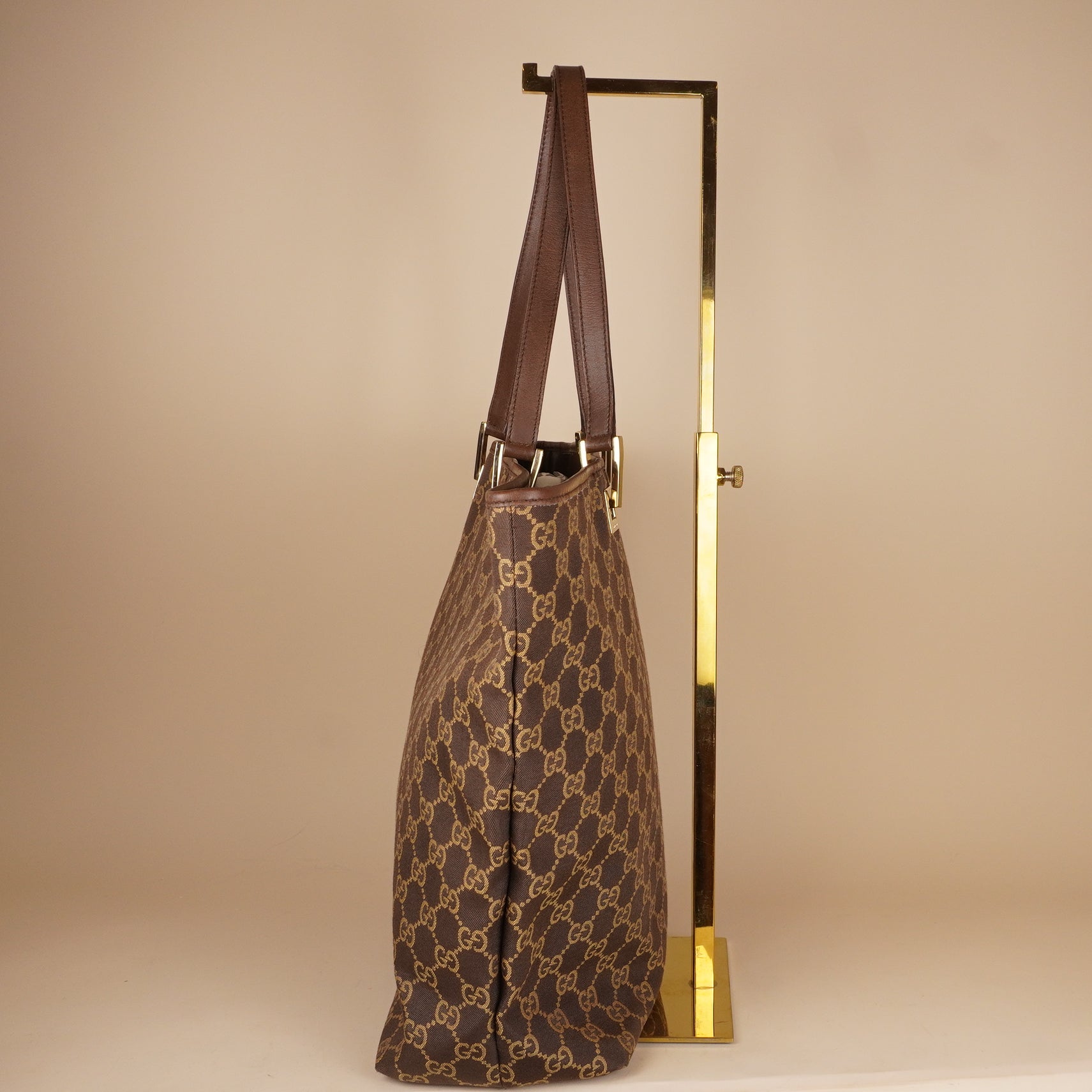 PRE-OWNED GG Brown Gold Canvas Tote Bag