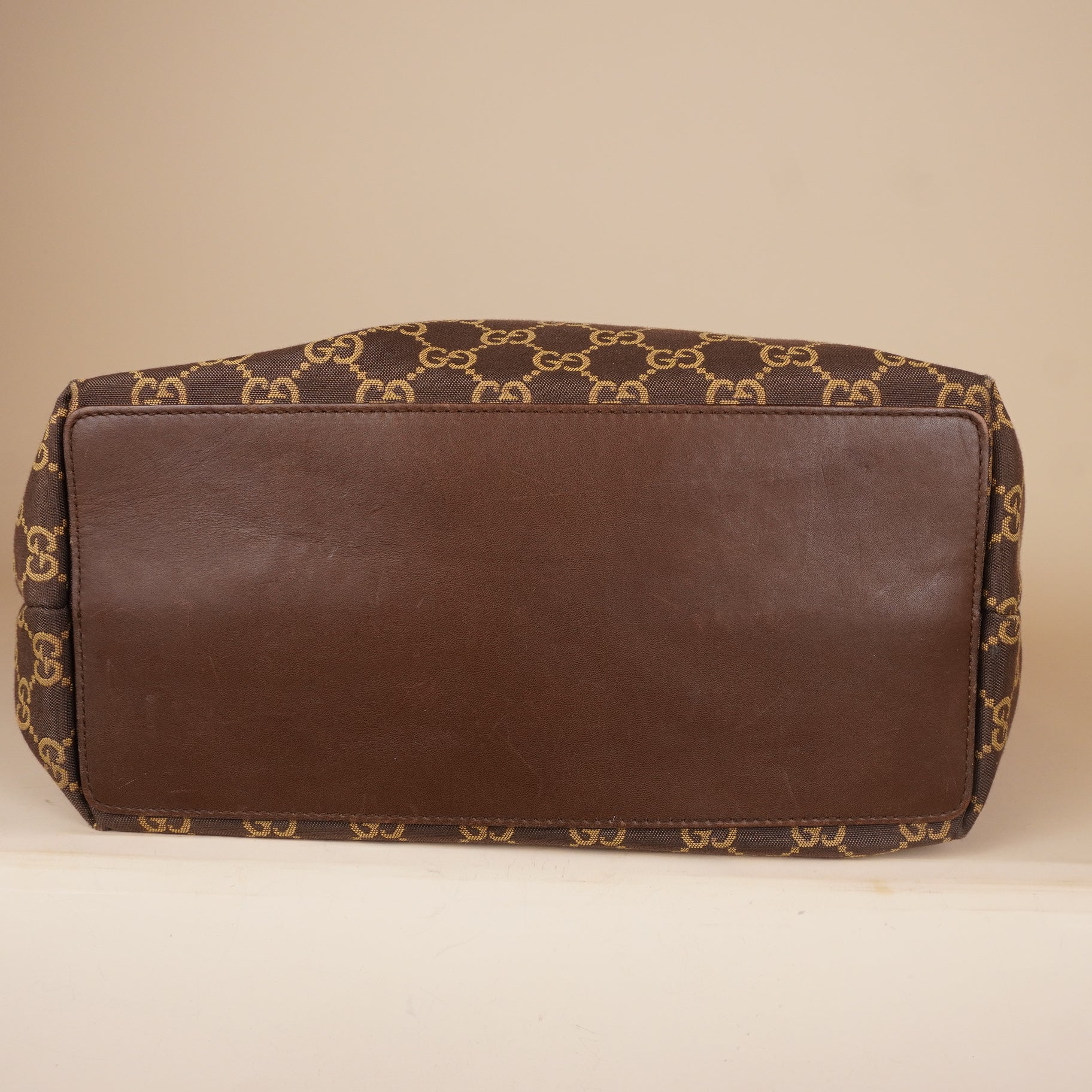 PRE-OWNED GG Brown Gold Canvas Tote Bag