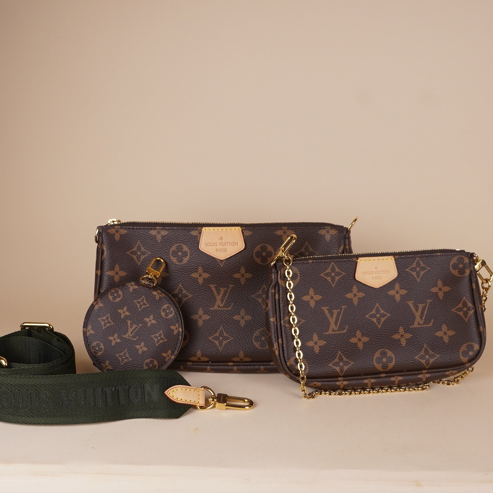 PRE-OWNED LV Monogram Multi Pochette w/strap