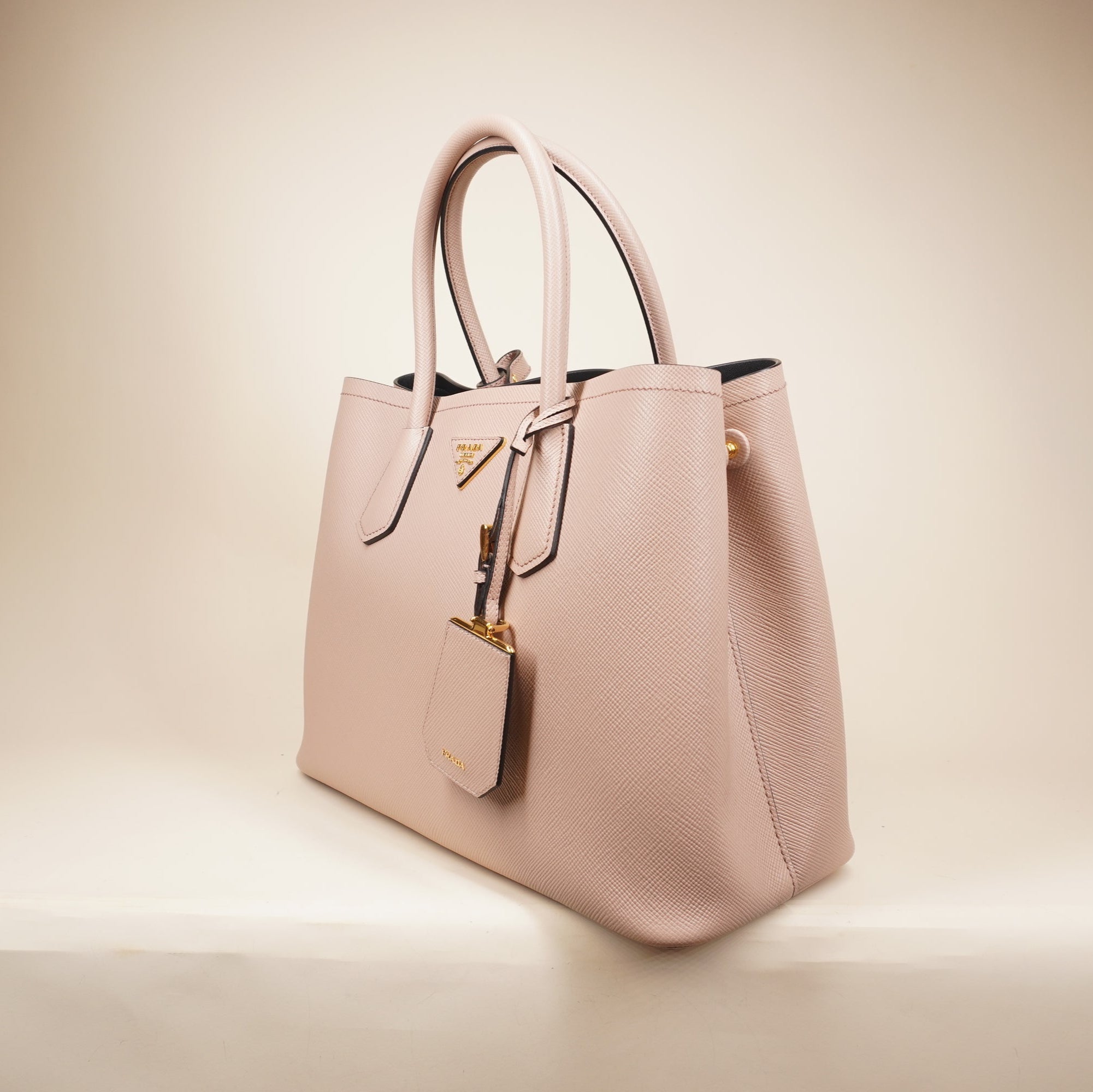 PRE-OWNED Rose Saffiano Cuir Medium Double Bag Cammeo Shoulder Bag