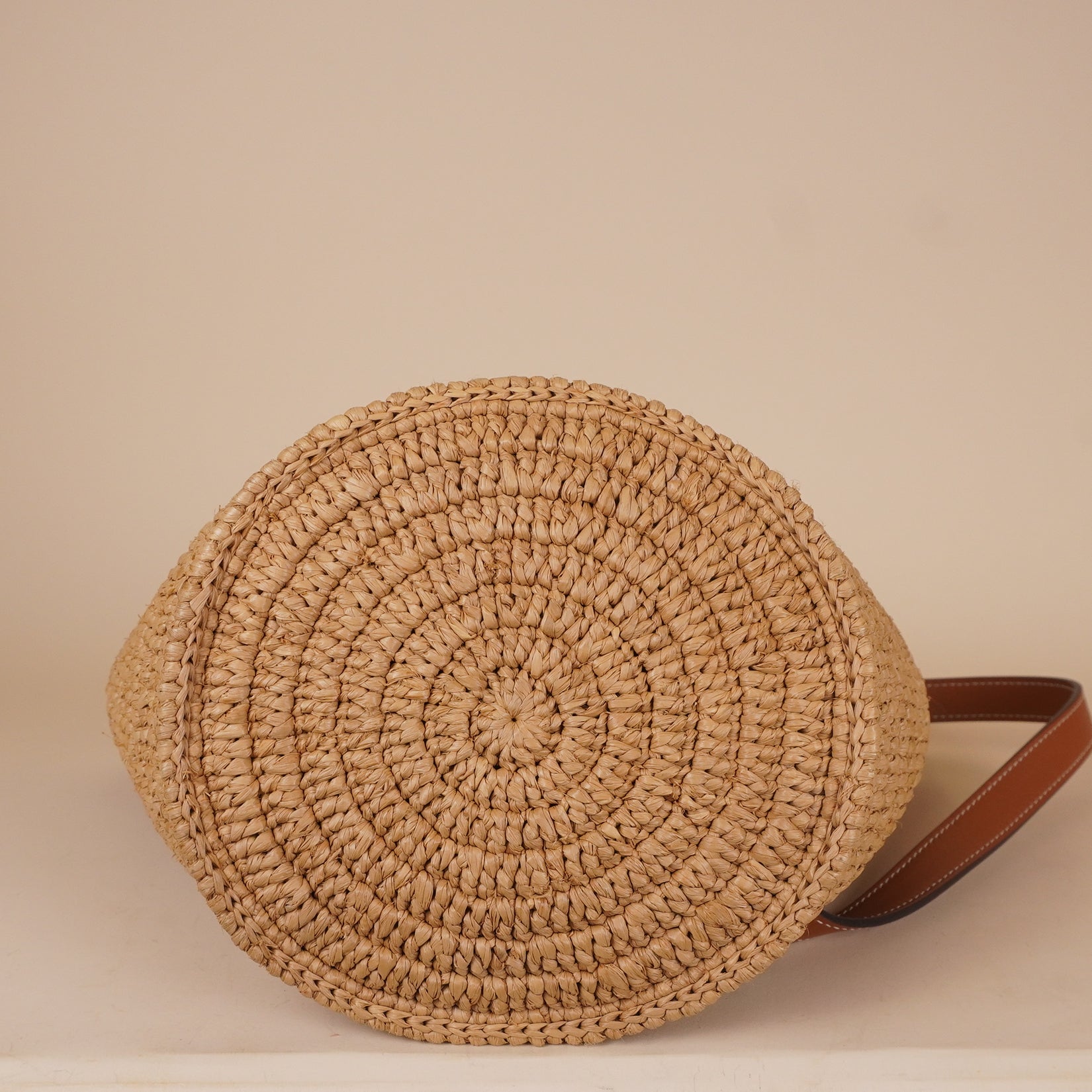 PRE-OWNED Horsebit Crecy Bucket Bag Raffia