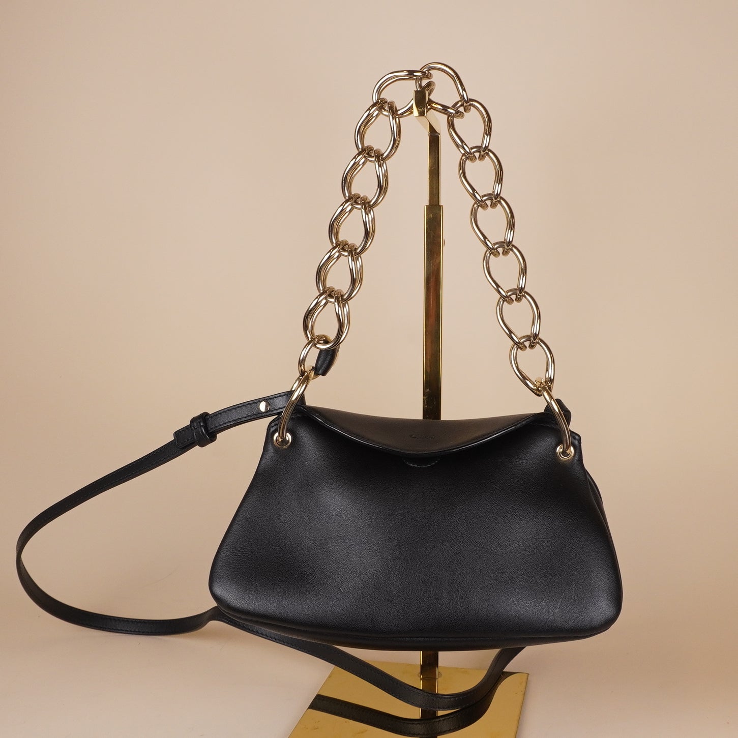 PRE-OWNED Shiny Calfskin Mini Juana Shoulder Bag Black