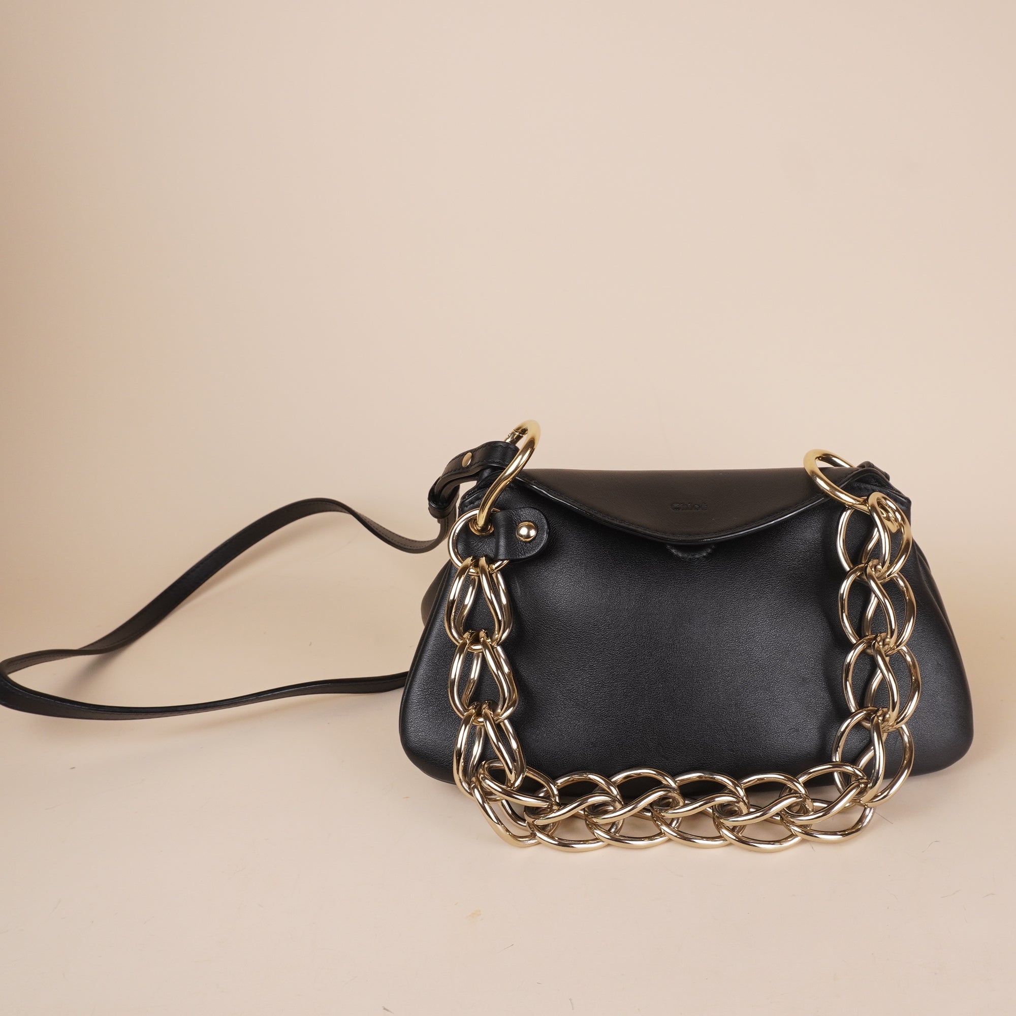 PRE-OWNED Shiny Calfskin Mini Juana Shoulder Bag Black