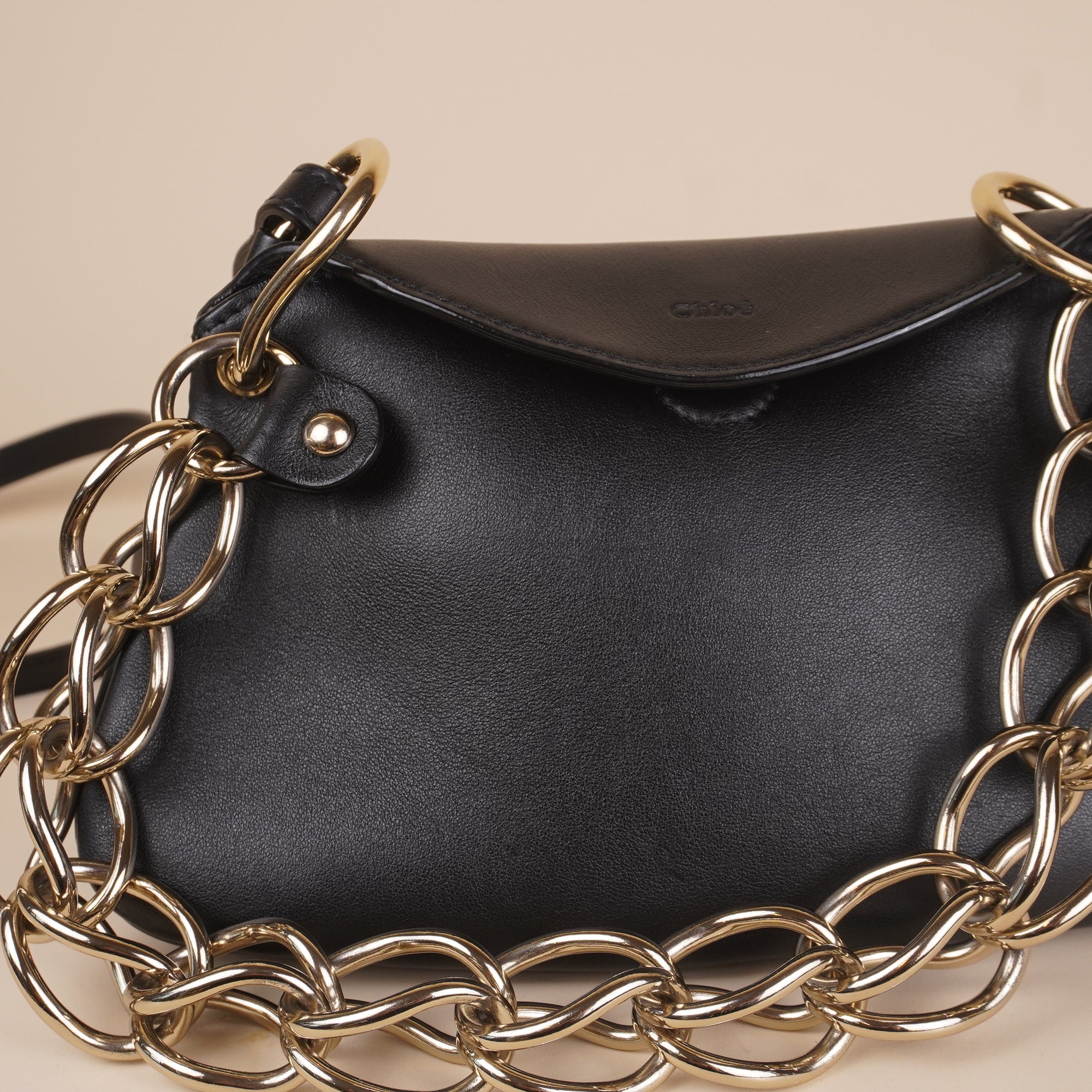 PRE-OWNED Shiny Calfskin Mini Juana Shoulder Bag Black
