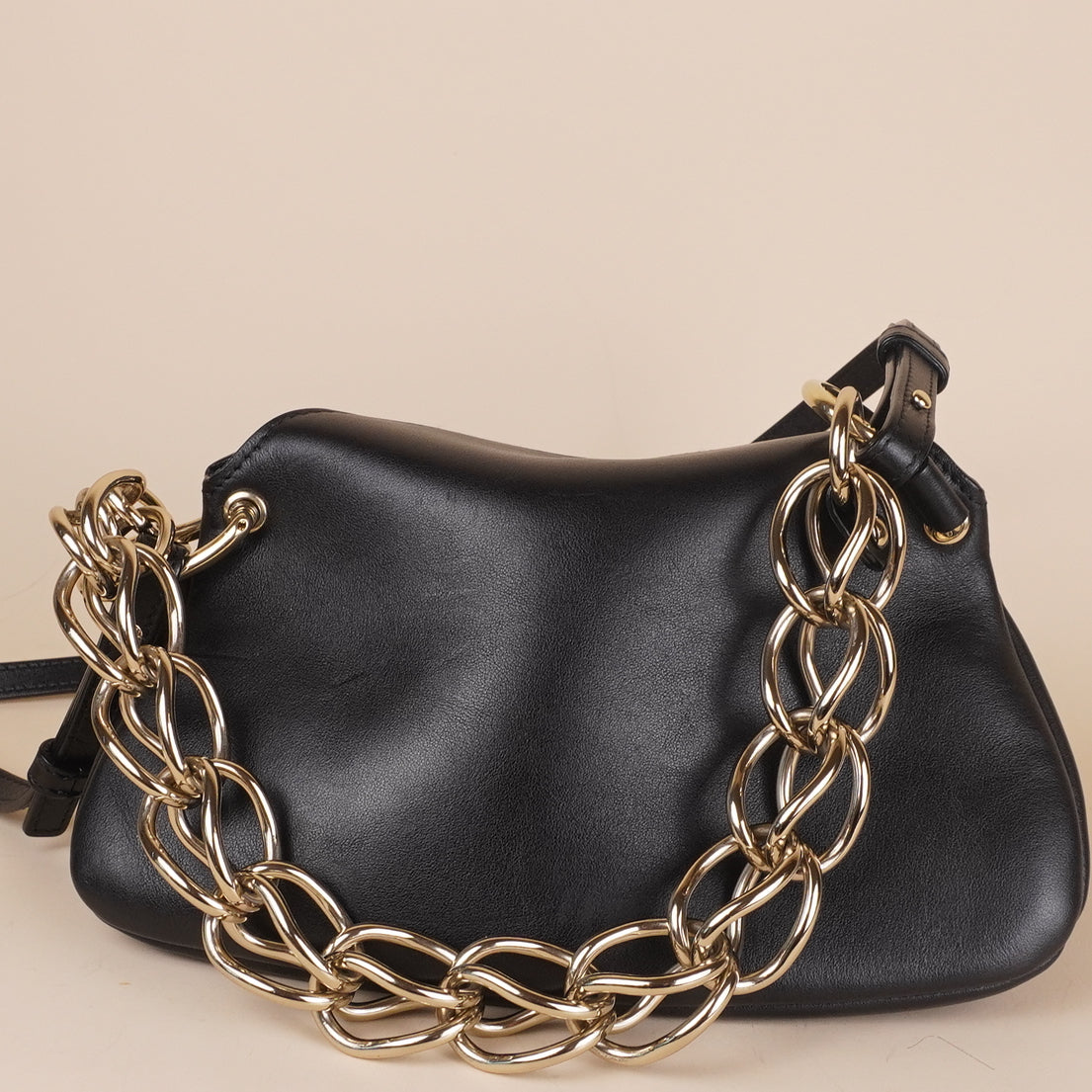 PRE-OWNED Shiny Calfskin Mini Juana Shoulder Bag Black
