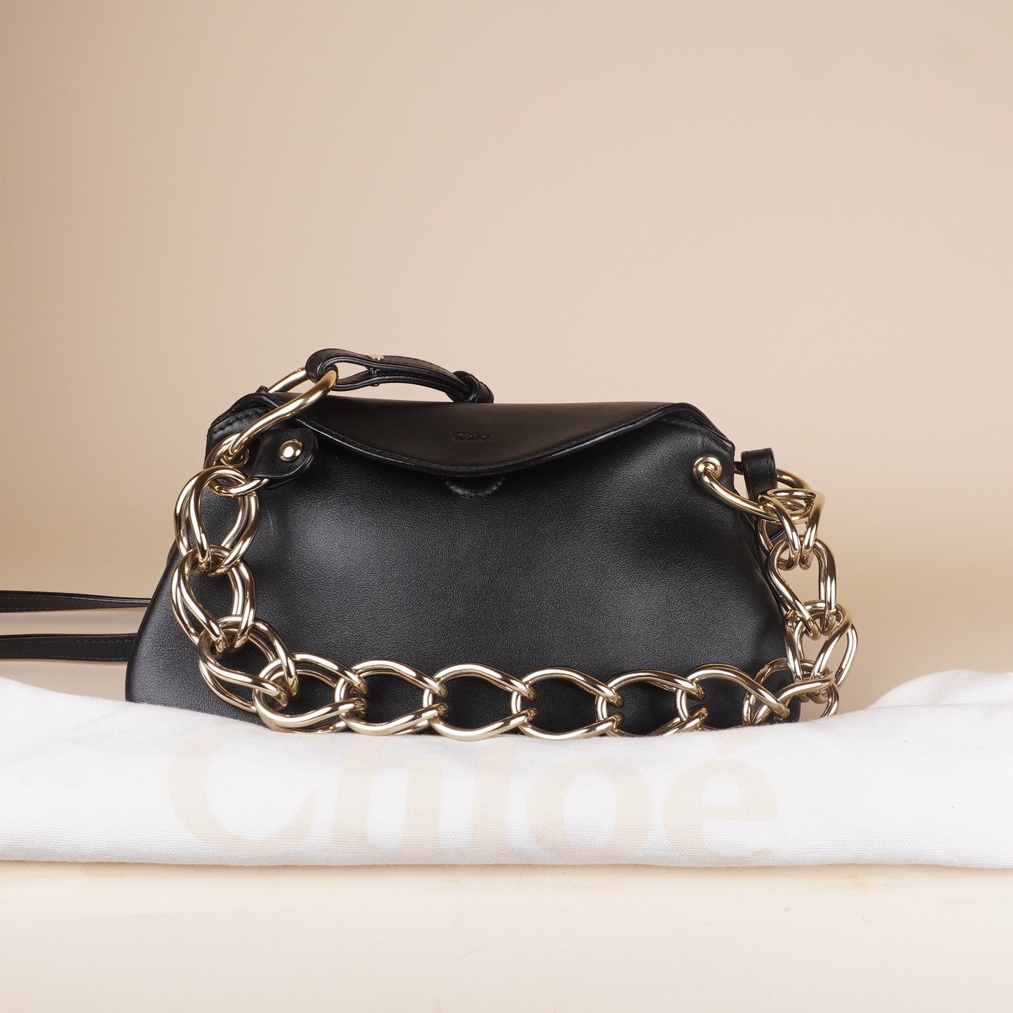 PRE-OWNED Shiny Calfskin Mini Juana Shoulder Bag Black