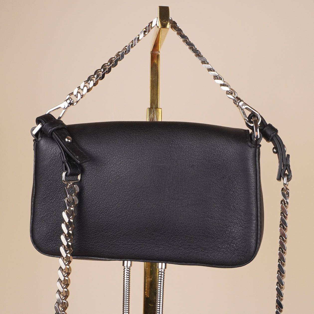 PRE-OWNED FF Baguette Micro Monster Fur and Black Leather Bag