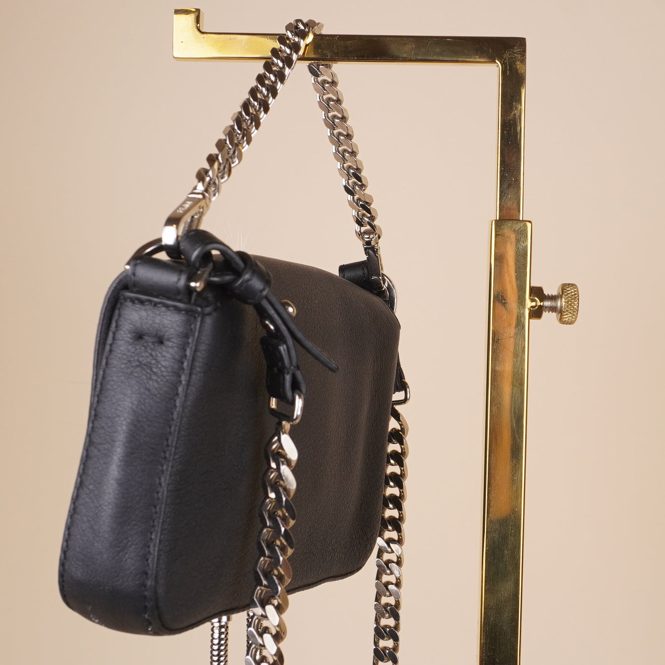 PRE-OWNED FF Baguette Micro Monster Fur and Black Leather Bag