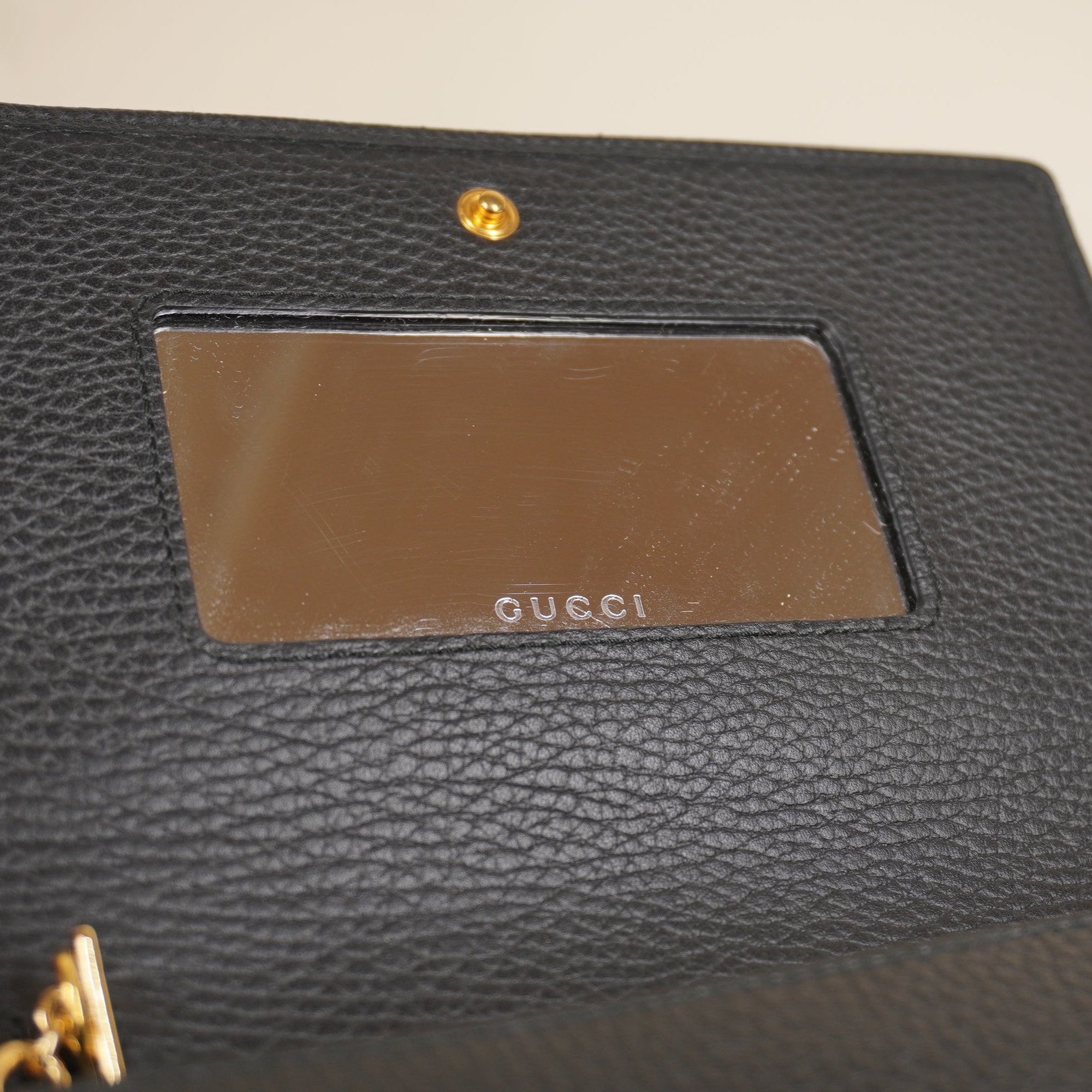 PRE-OWNED Calfskin Mini GG Marmont Chain Wallet Black