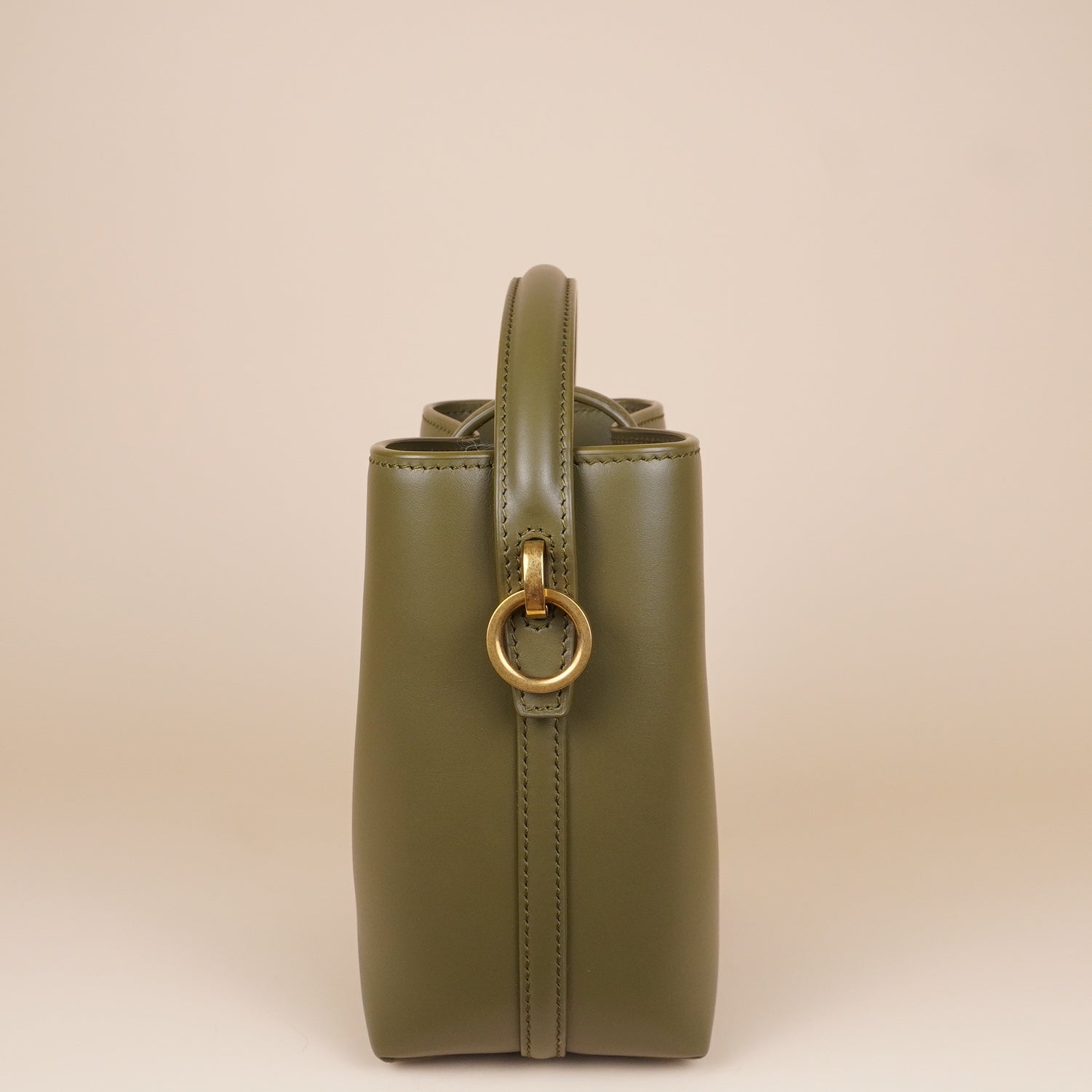PRE-OWNED Shiny Calfskin Le 37 Mini Bucket Bag Strong Moss