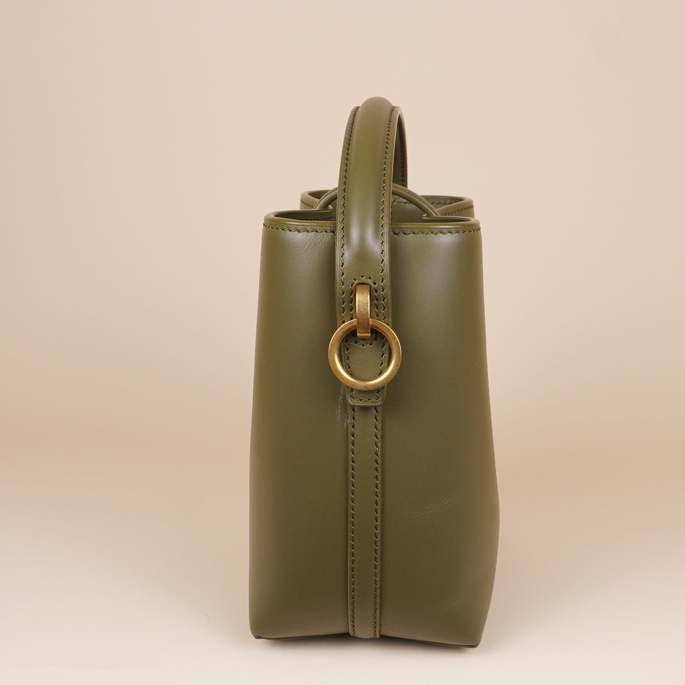 PRE-OWNED Shiny Calfskin Le 37 Mini Bucket Bag Strong Moss
