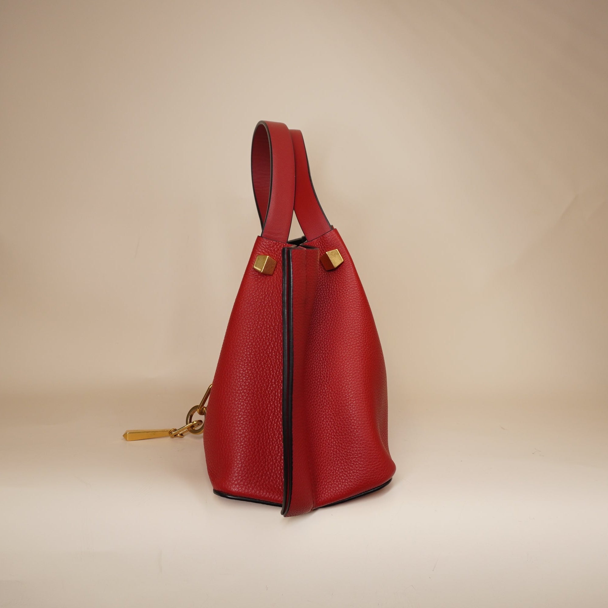 PRE-OWNED Medium VLogo Red Leather Tote Shoulder Bag