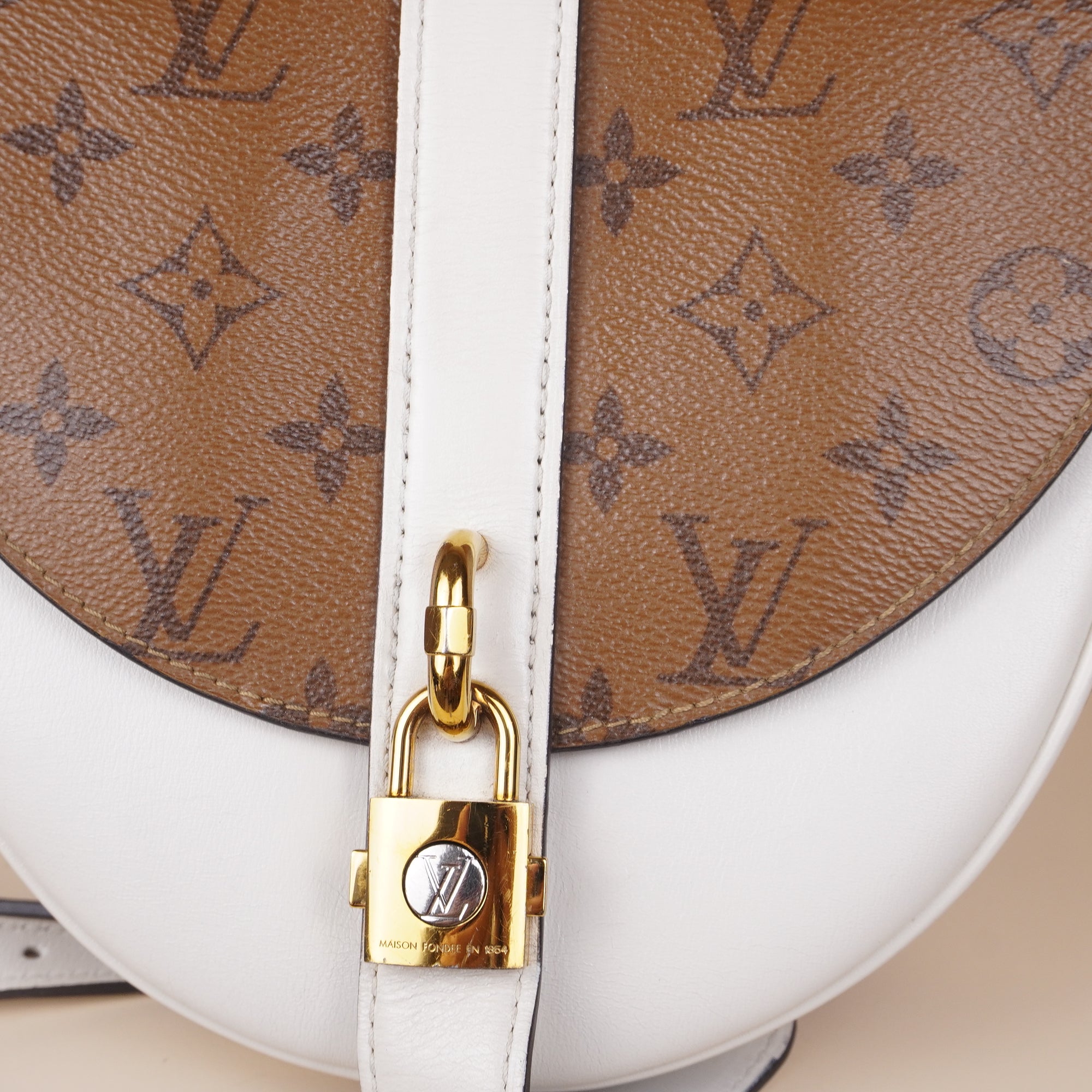 PRE-OWNED LV White Reverse Monogram Canvas Chantilly Lock Bag