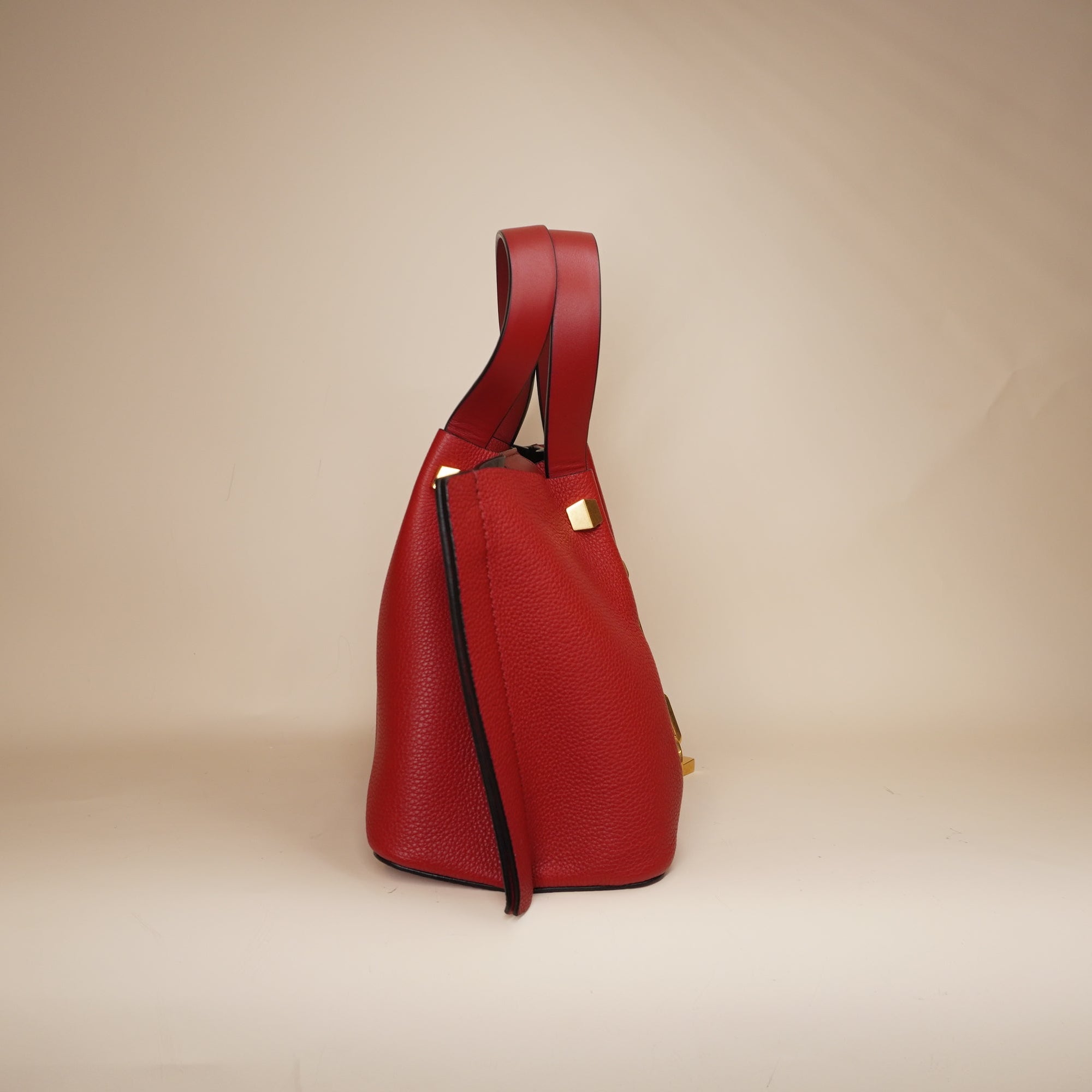 PRE-OWNED Medium VLogo Red Leather Tote Shoulder Bag