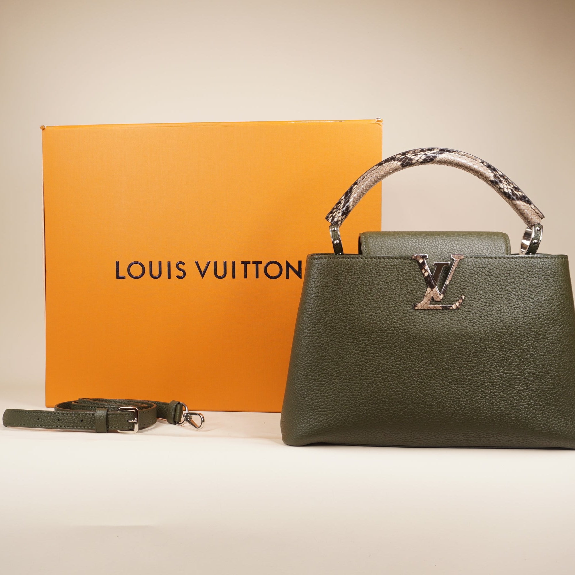 PRE-OWNED Taurillon Capucines BB Green Python Shoulder bag