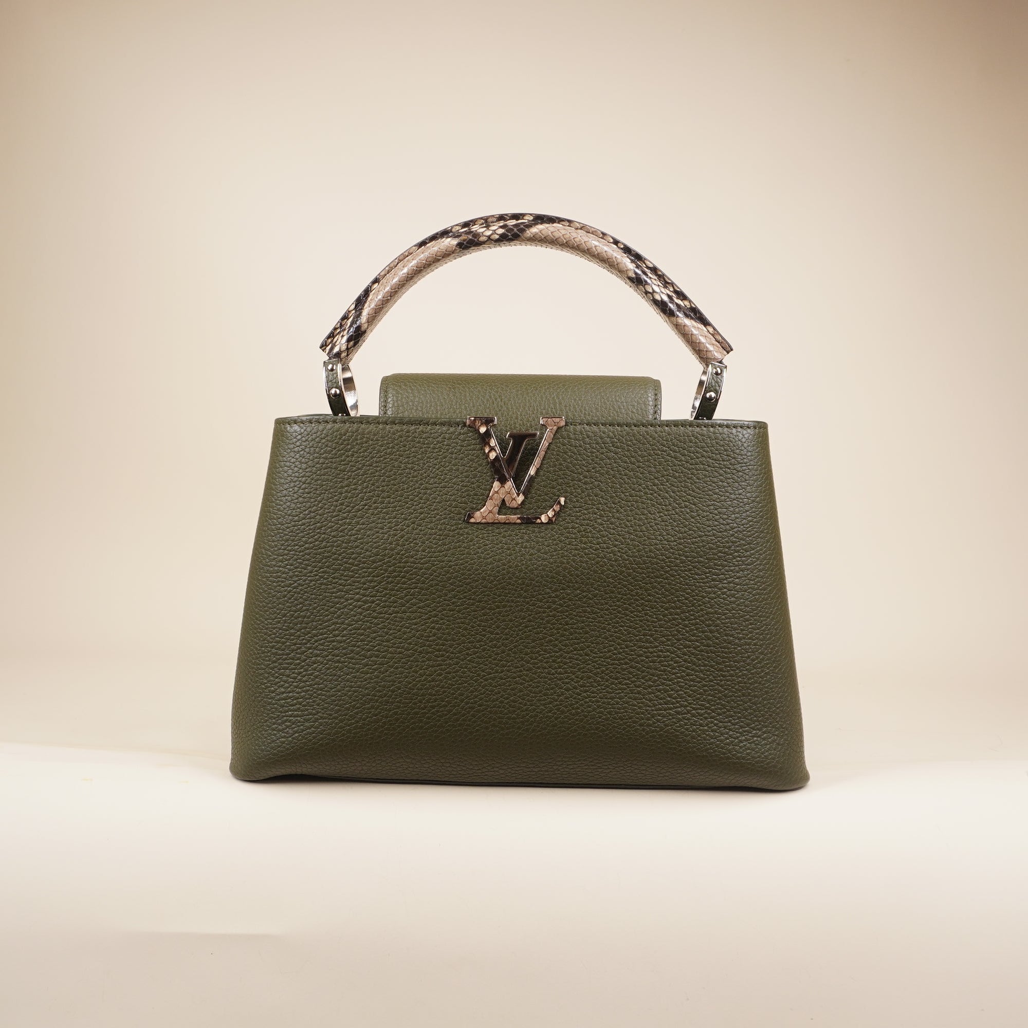 PRE-OWNED Taurillon Capucines BB Green Python Shoulder bag