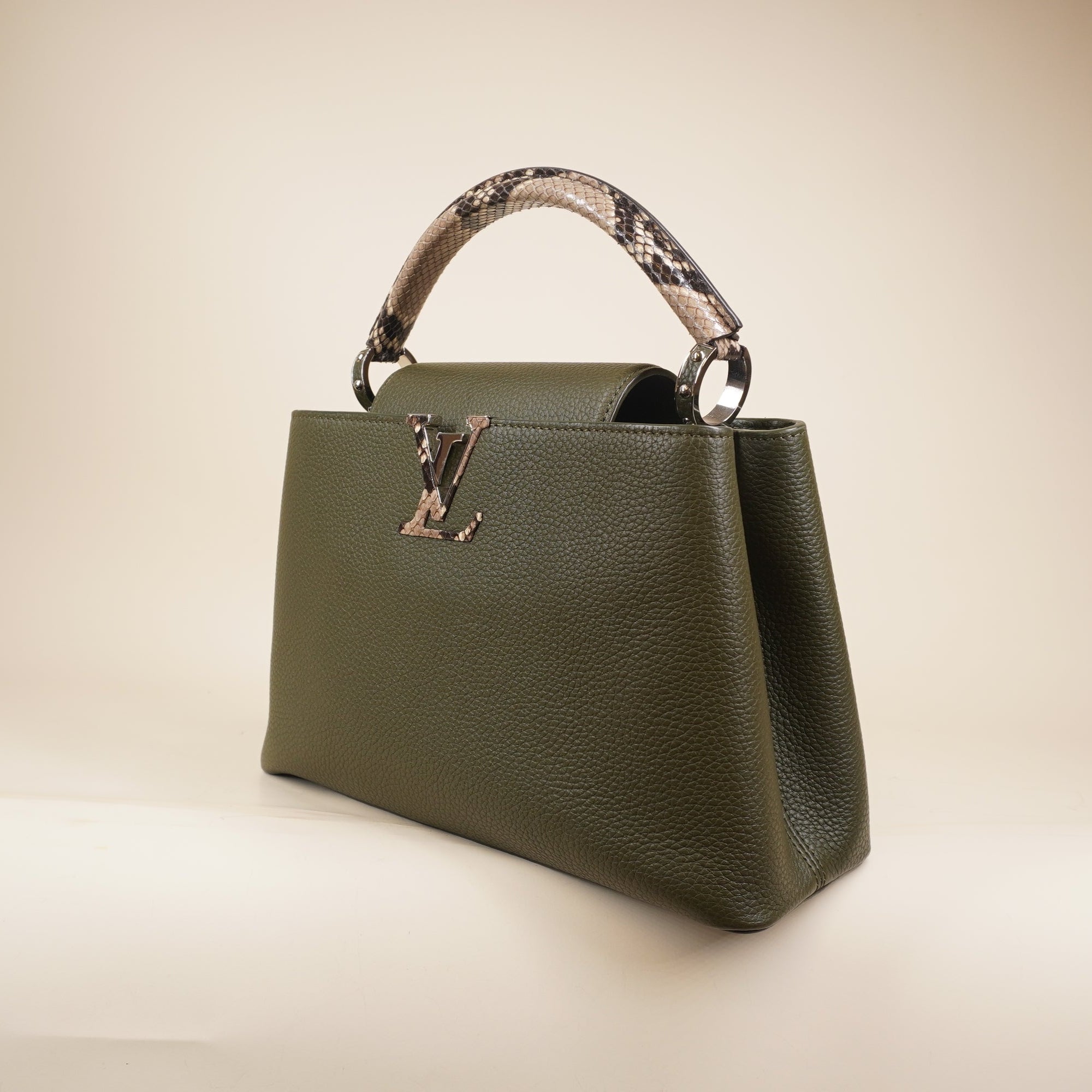 PRE-OWNED Taurillon Capucines BB Green Python Shoulder bag