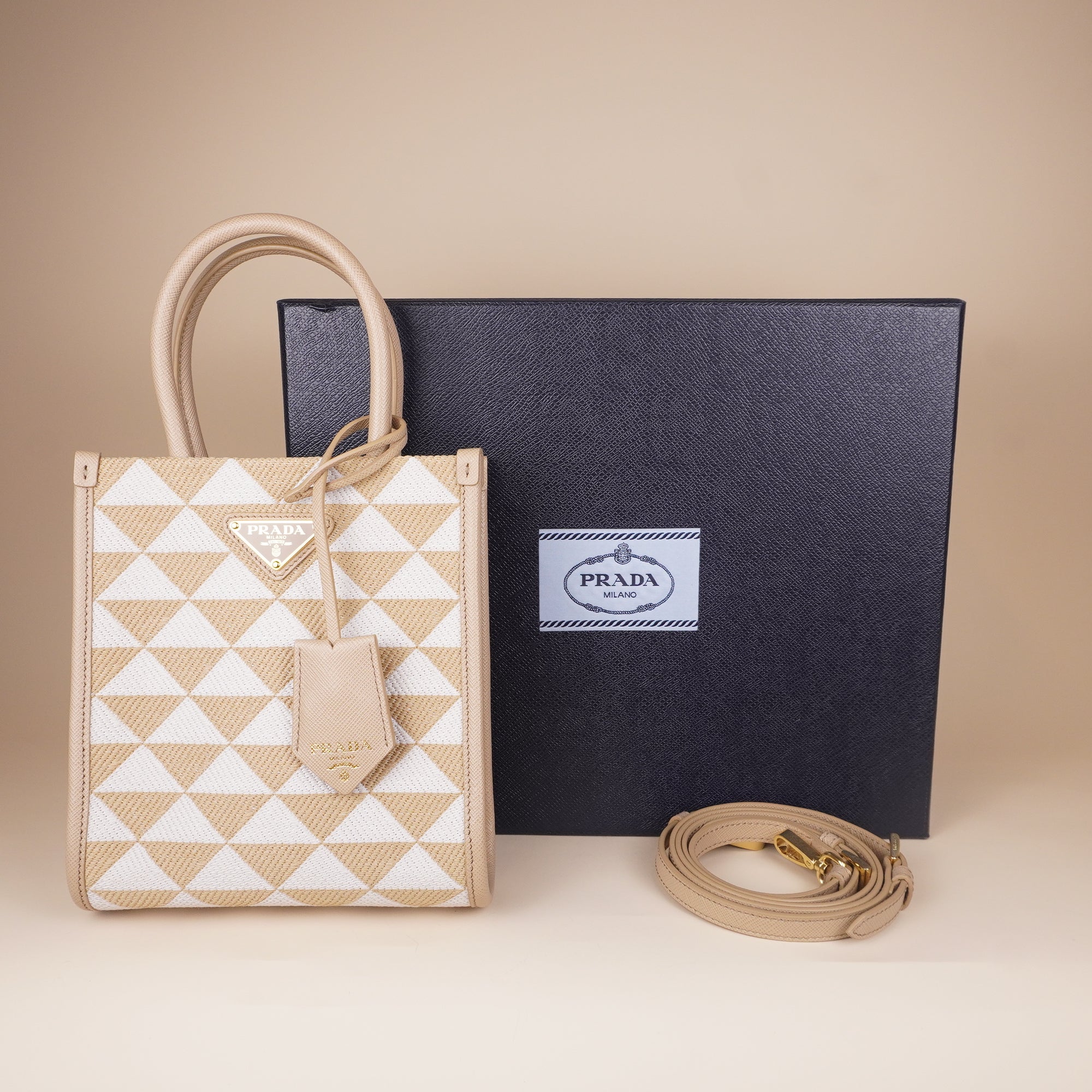 PRE-OWNED Mini Triangolo Beige Jacquard Symbole Crossbody Bag