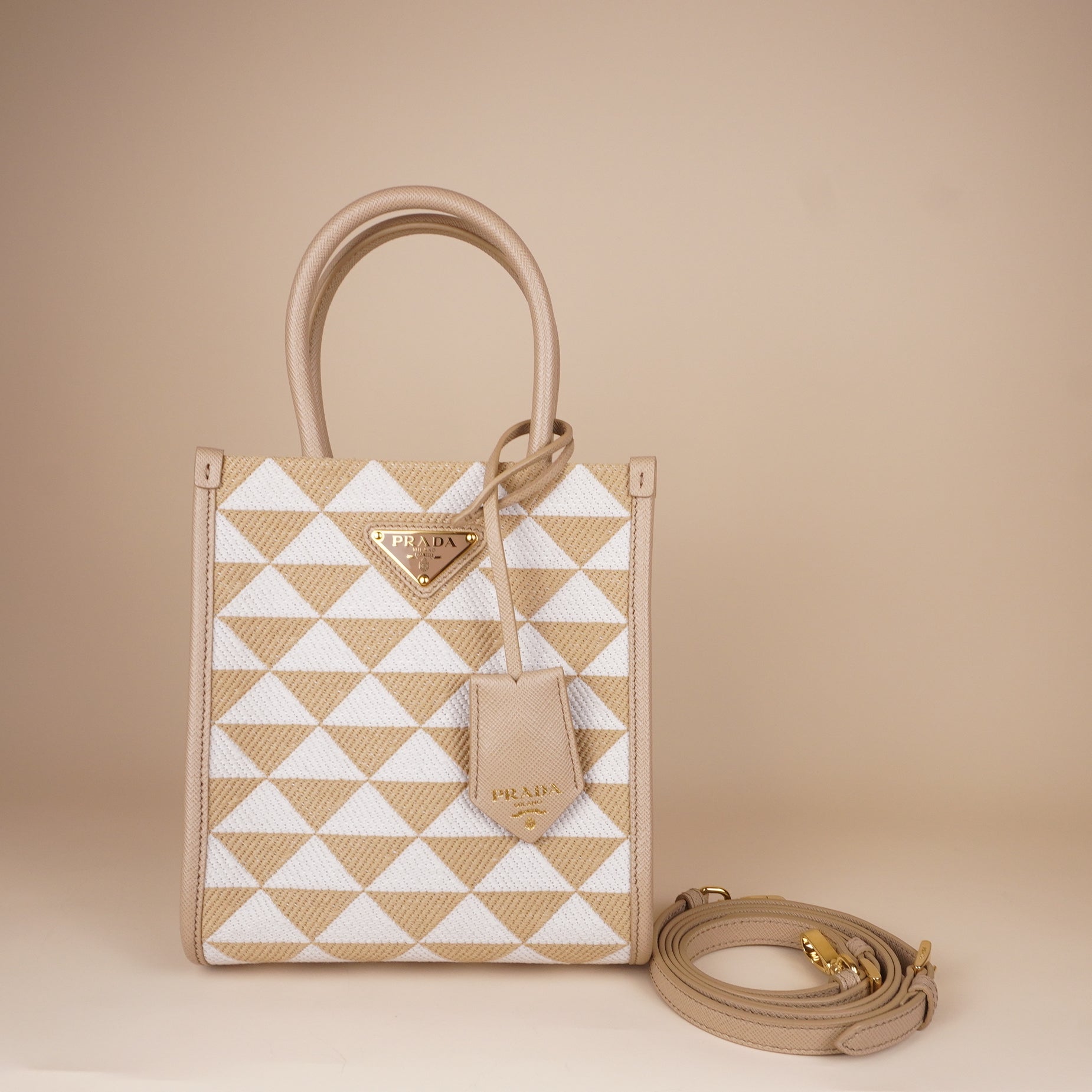 PRE-OWNED Mini Triangolo Beige Jacquard Symbole Crossbody Bag
