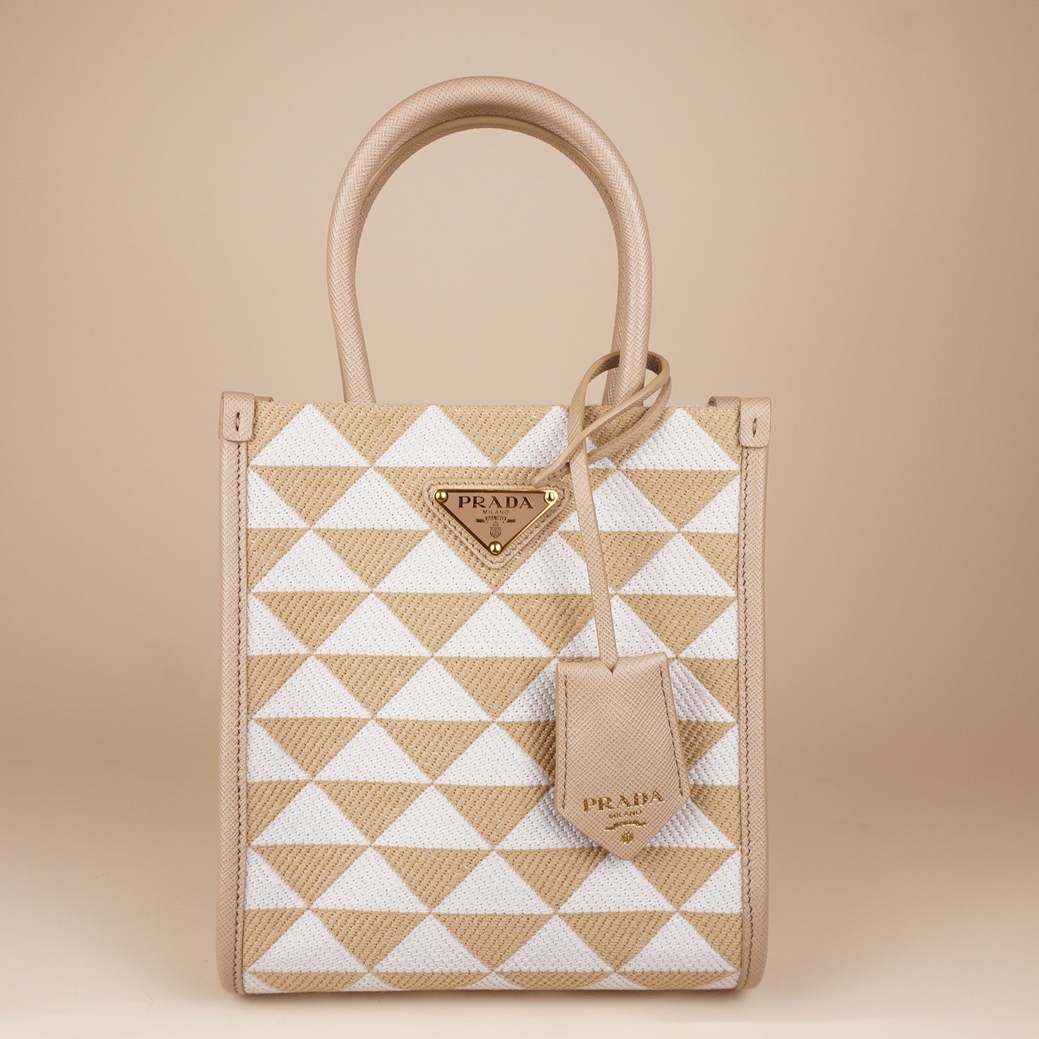 PRE-OWNED Mini Triangolo Beige Jacquard Symbole Crossbody Bag