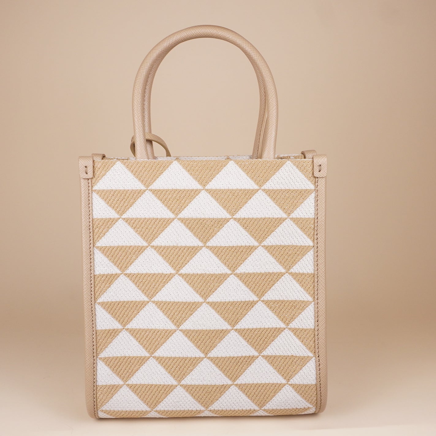 PRE-OWNED Mini Triangolo Beige Jacquard Symbole Crossbody Bag