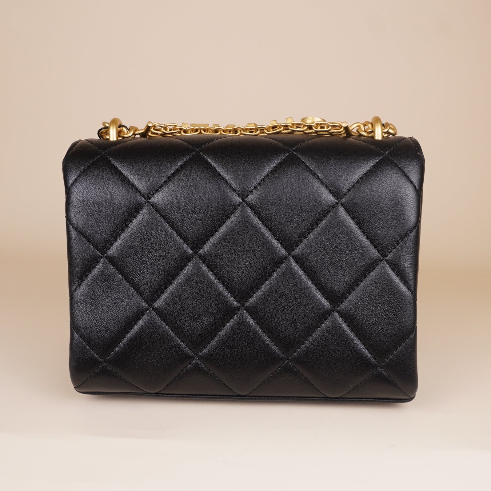 PRE-OWNED CC Lambskin Quilted Mini CC Crystal Logo Chain Flap Black