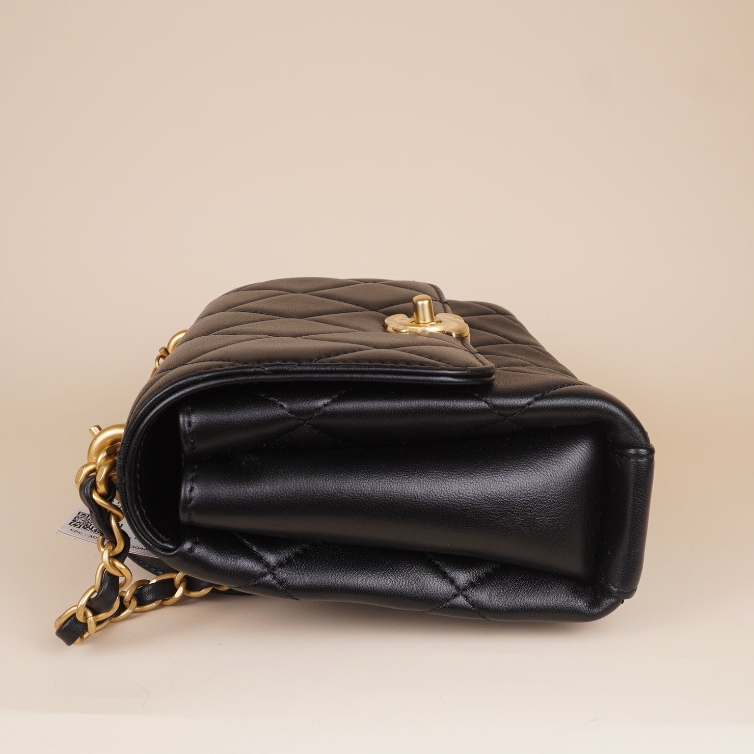 PRE-OWNED CC Lambskin Quilted Mini CC Crystal Logo Chain Flap Black