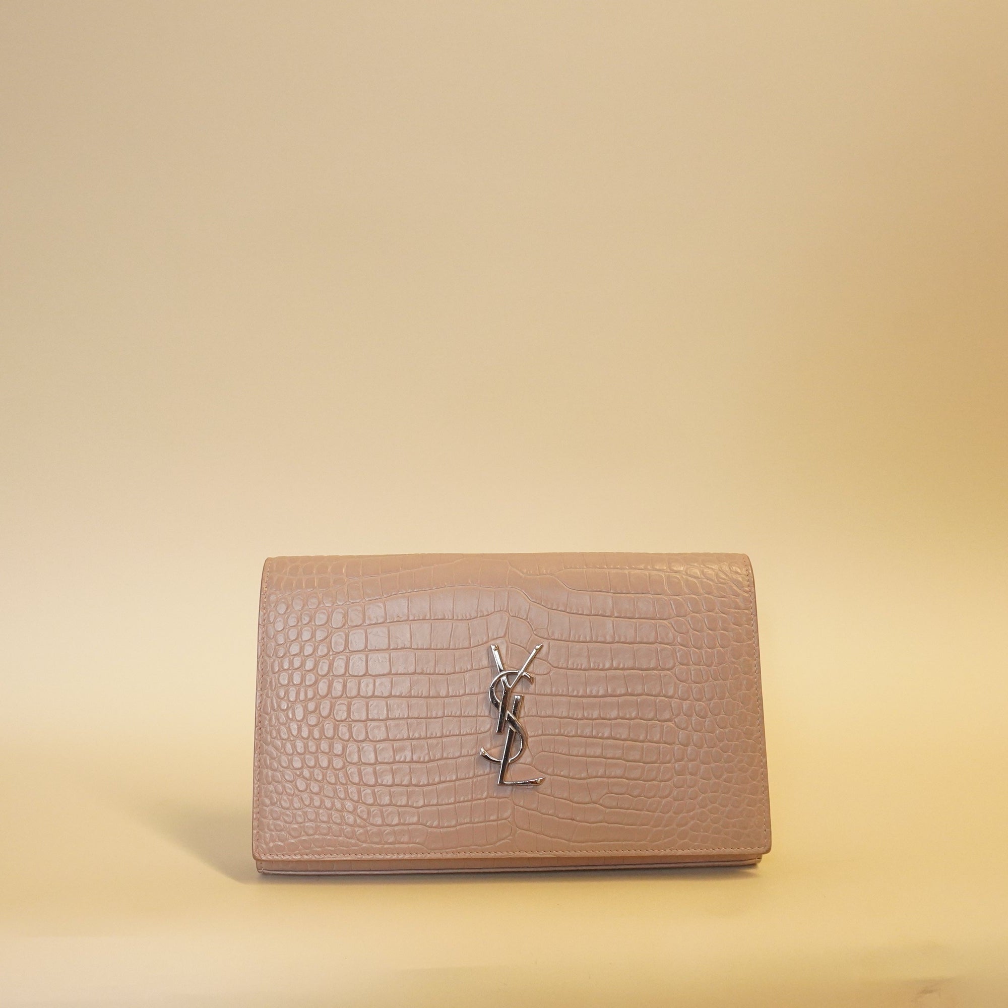 PRE-OWNED Rose Crocodile Calfskin Wallet on Chain