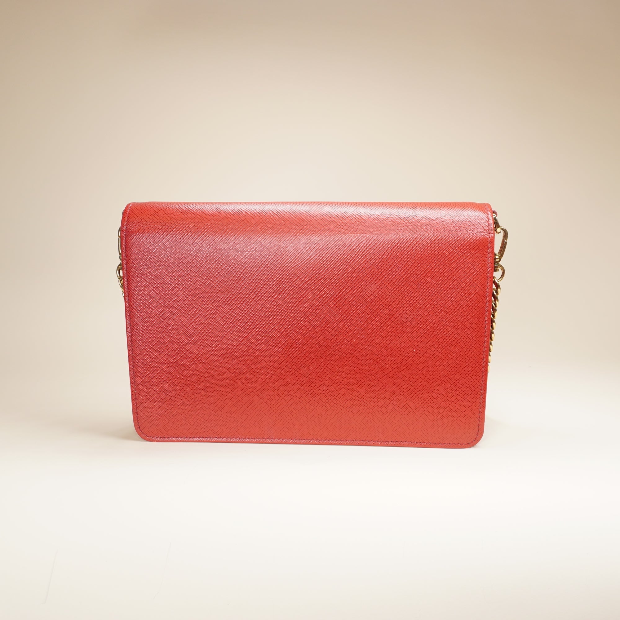 PRE-OWNED Red Saffiano Leather Wallet on a Chain Crossbody Bag