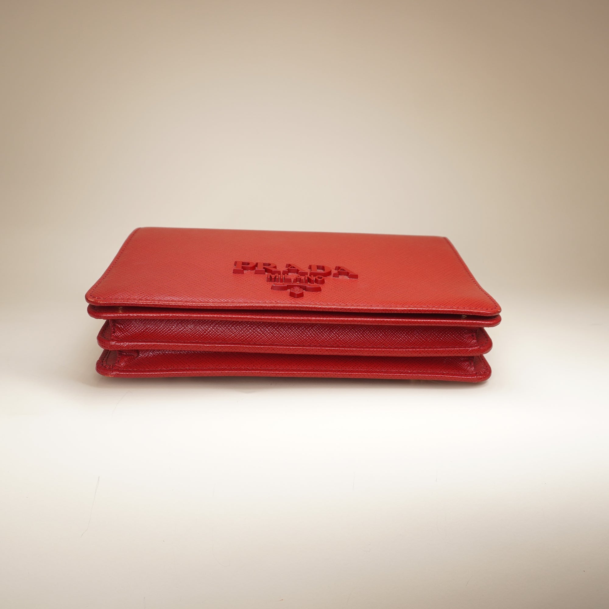 PRE-OWNED Red Saffiano Leather Wallet on a Chain Crossbody Bag