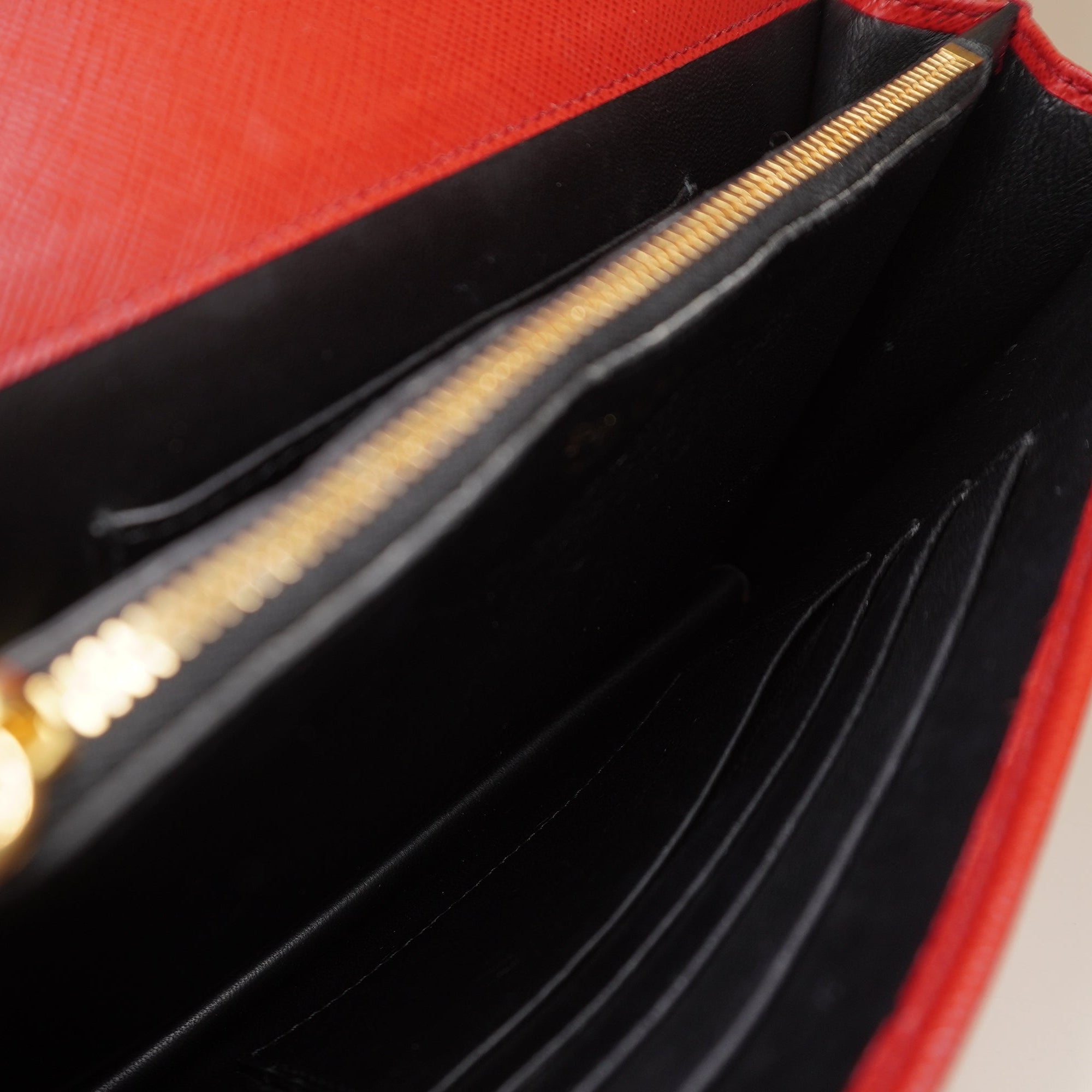 PRE-OWNED Red Saffiano Leather Wallet on a Chain Crossbody Bag