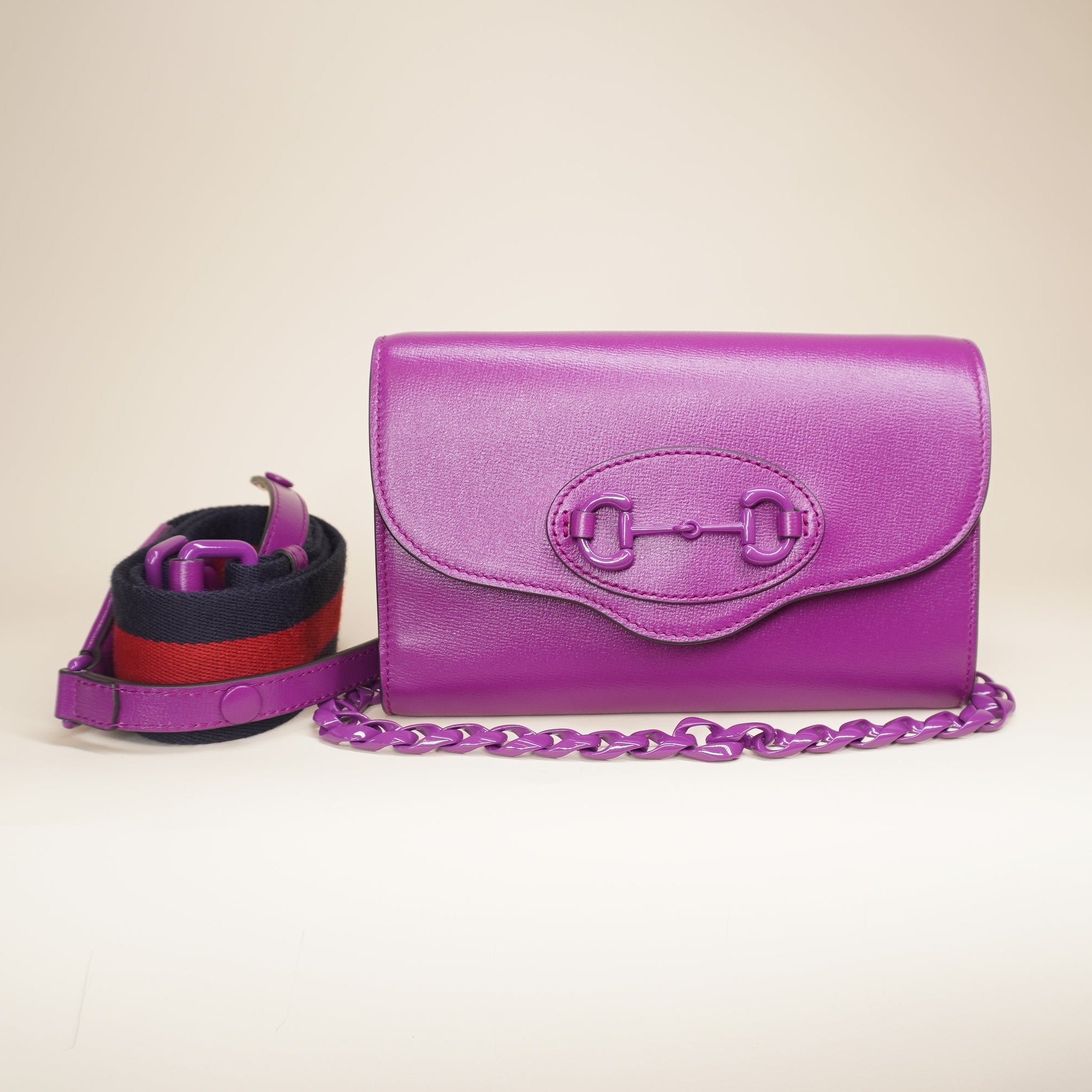 PRE-OWNED GG  Purple Horsebit 1955 Curved Flap Shoulder Bag 