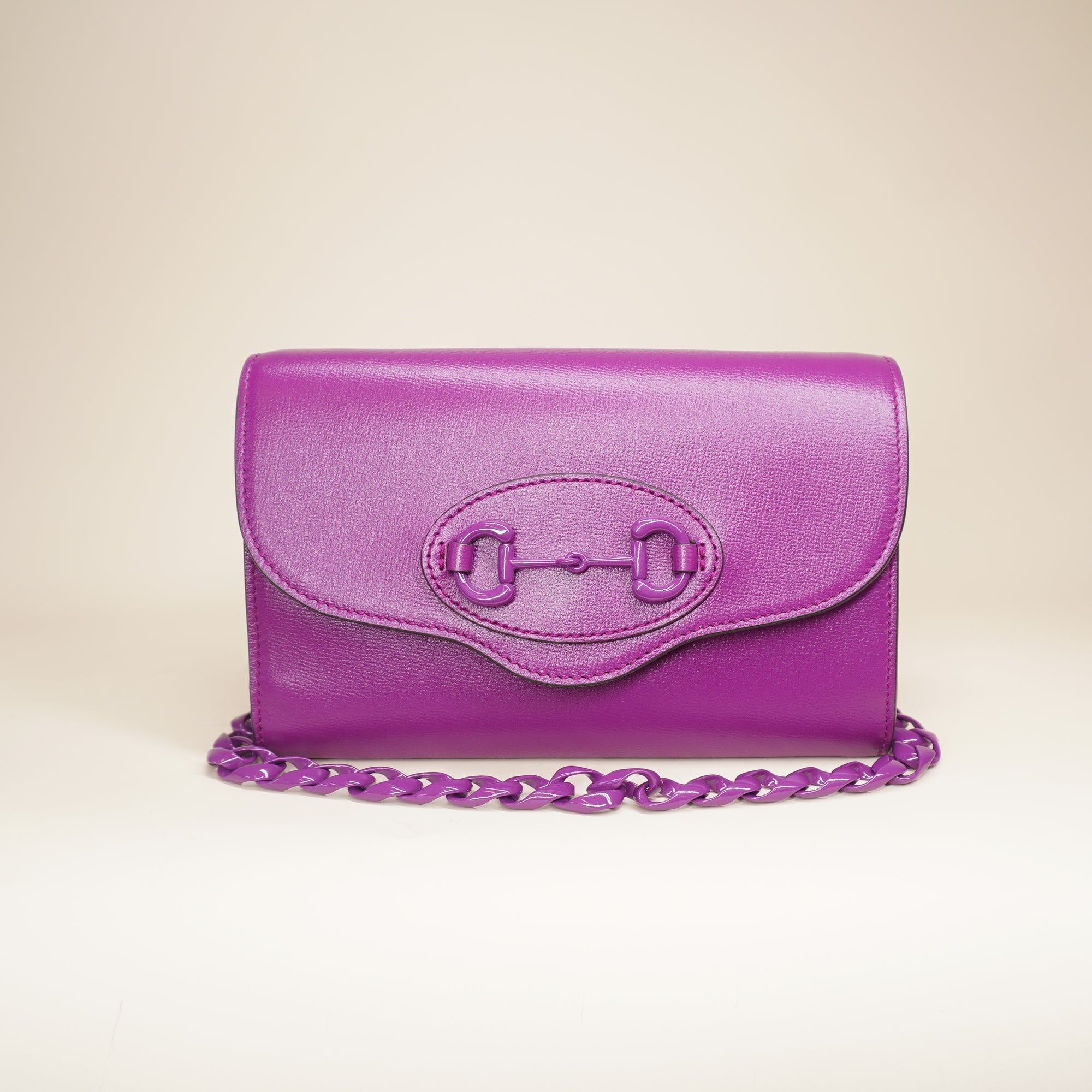 PRE-OWNED GG  Purple Horsebit 1955 Curved Flap Shoulder Bag 