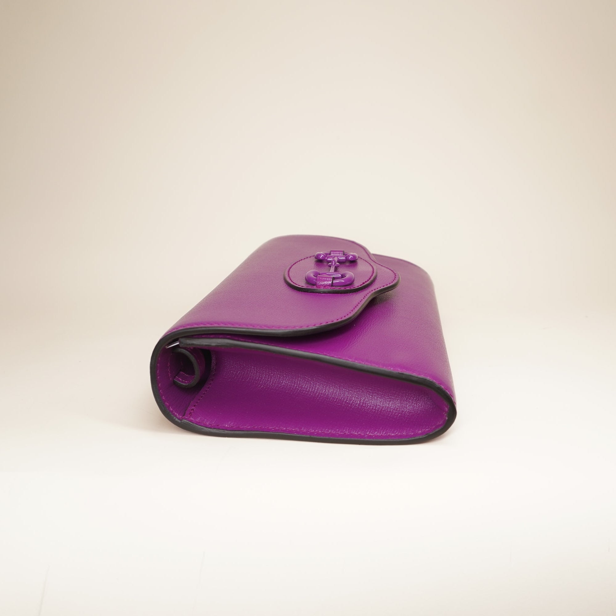 PRE-OWNED GG  Purple Horsebit 1955 Curved Flap Shoulder Bag 