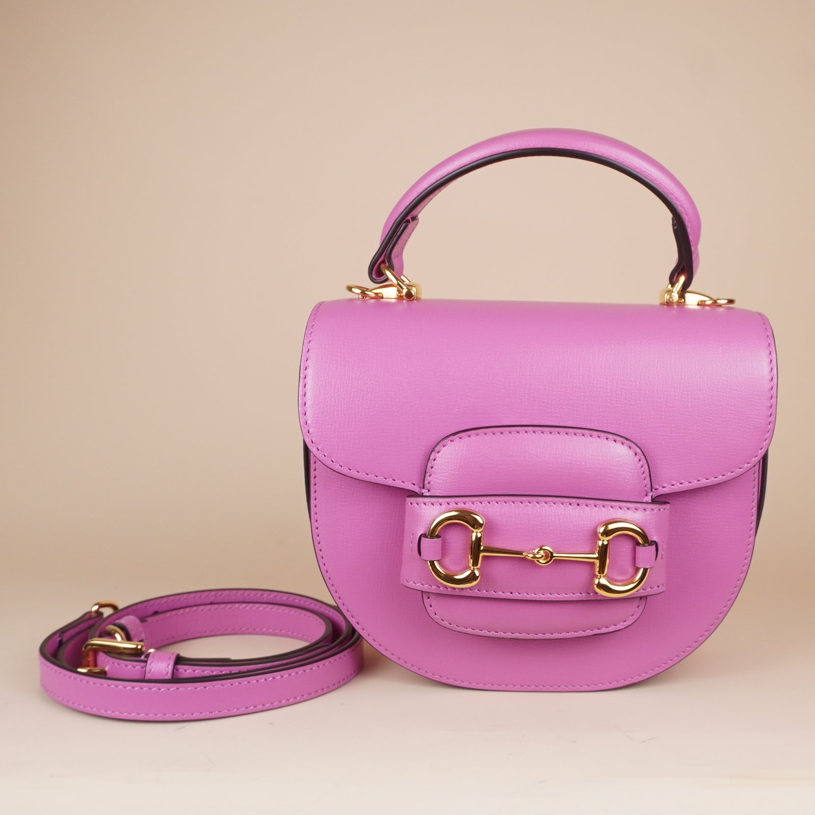 PRE-OWNED GG Azalea Calfskin Mini Top Handle Horsebit 1955 Crossbody Bag Libre Pink