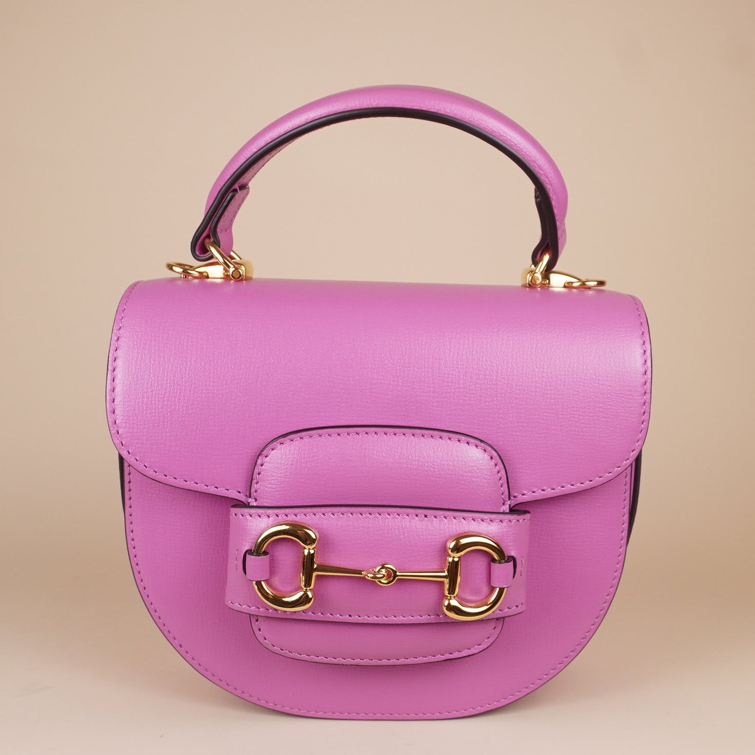PRE-OWNED GG Azalea Calfskin Mini Top Handle Horsebit 1955 Crossbody Bag Libre Pink