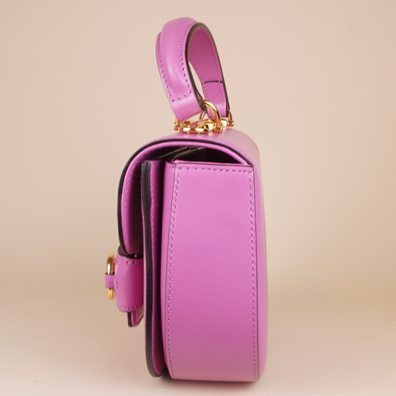 PRE-OWNED GG Azalea Calfskin Mini Top Handle Horsebit 1955 Crossbody Bag Libre Pink