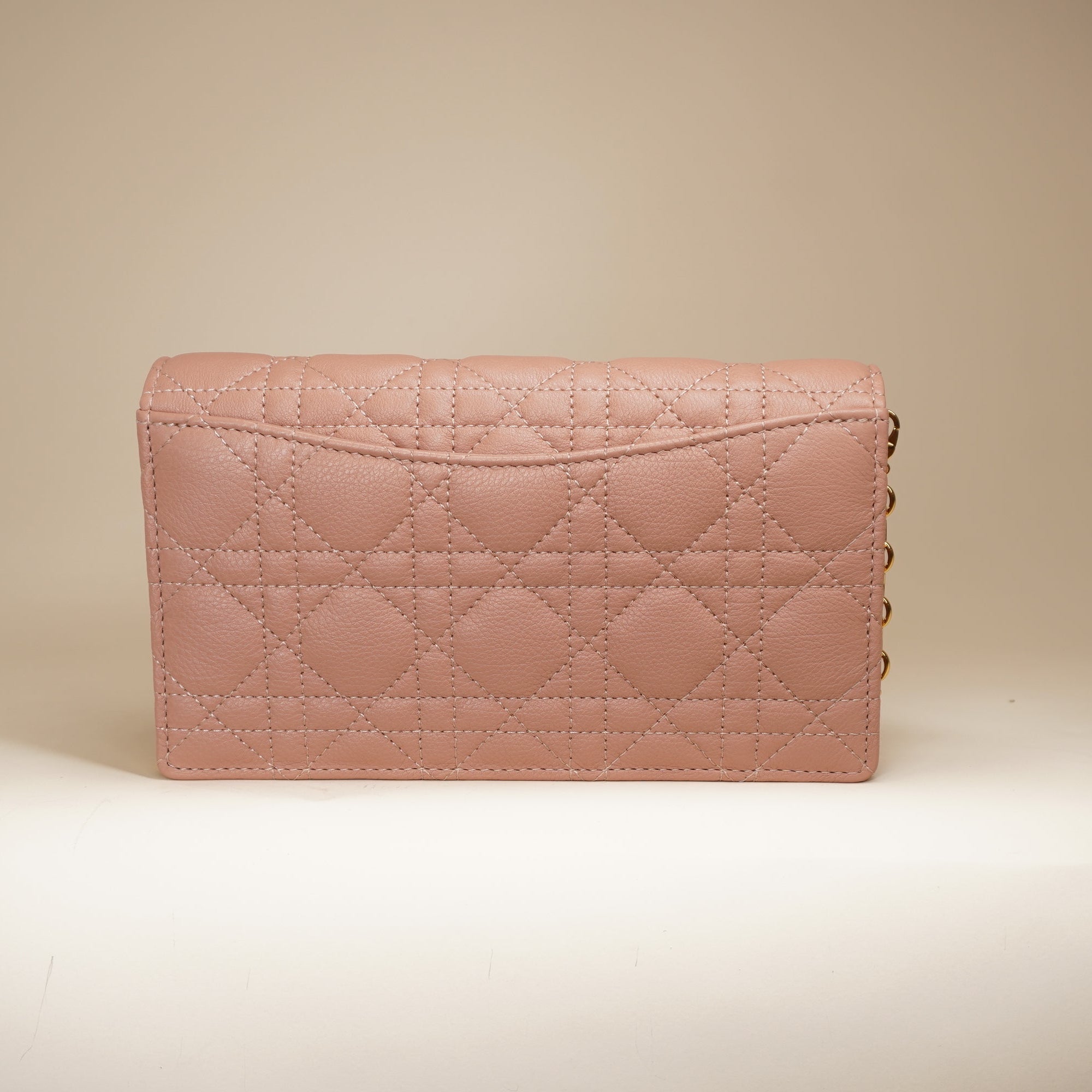 PRE-OWNED Cannage Caro Pouch with Chain In Supple Pink Cannage Calfskin Shoulder Bag