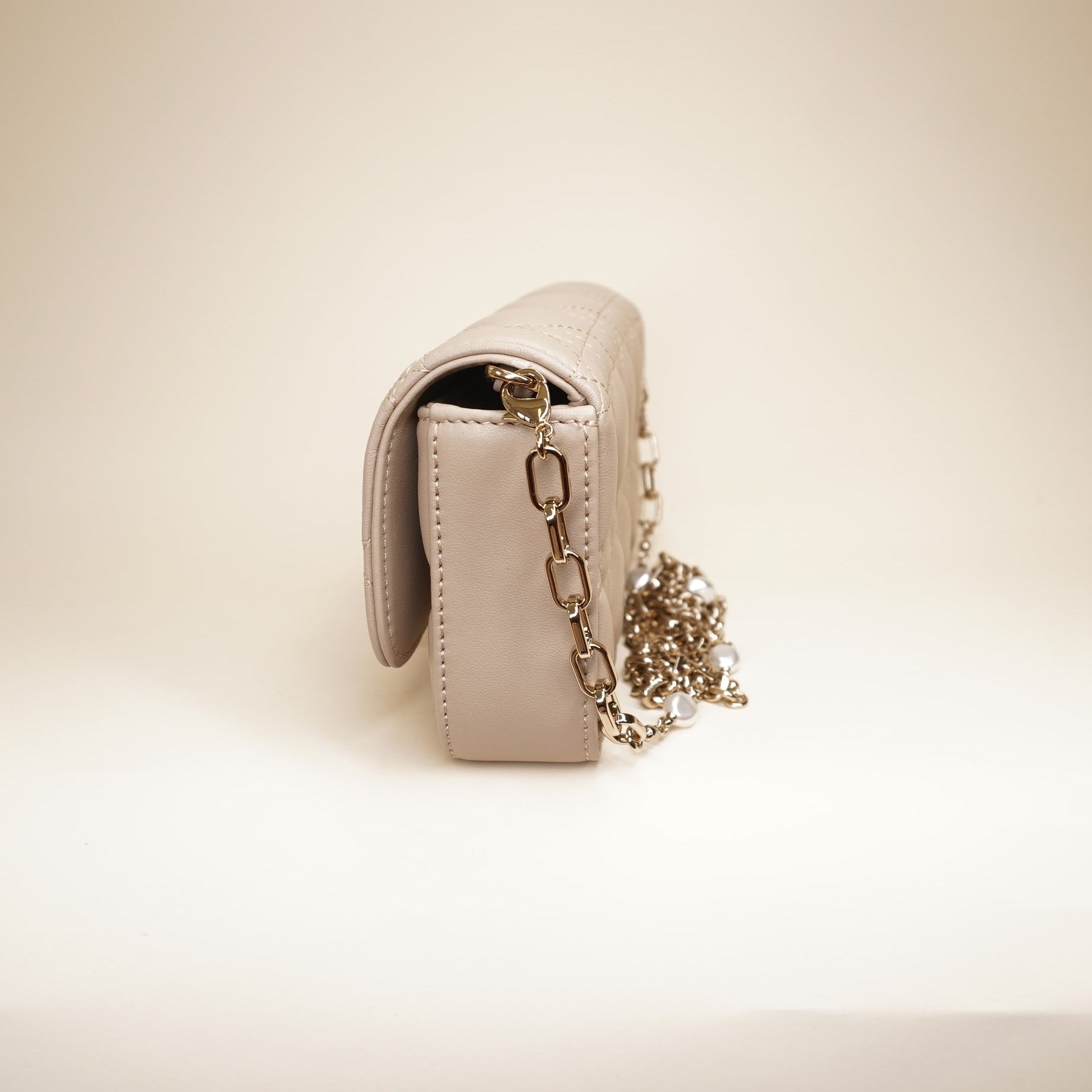 PRE-OWNED Lady Dior Cannage Cream Phone Pouch Shoulder Bag