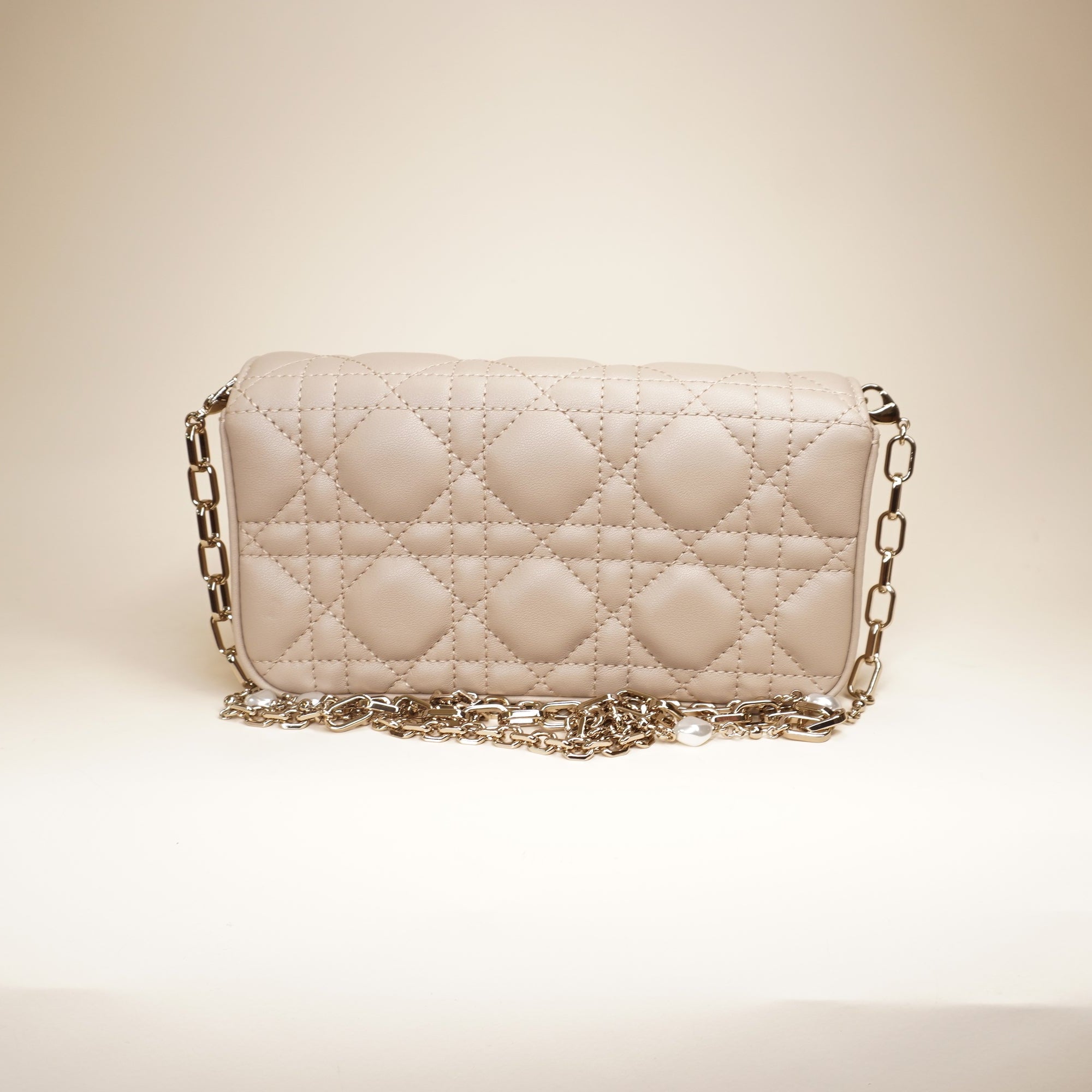 PRE-OWNED Lady Dior Cannage Cream Phone Pouch Shoulder Bag