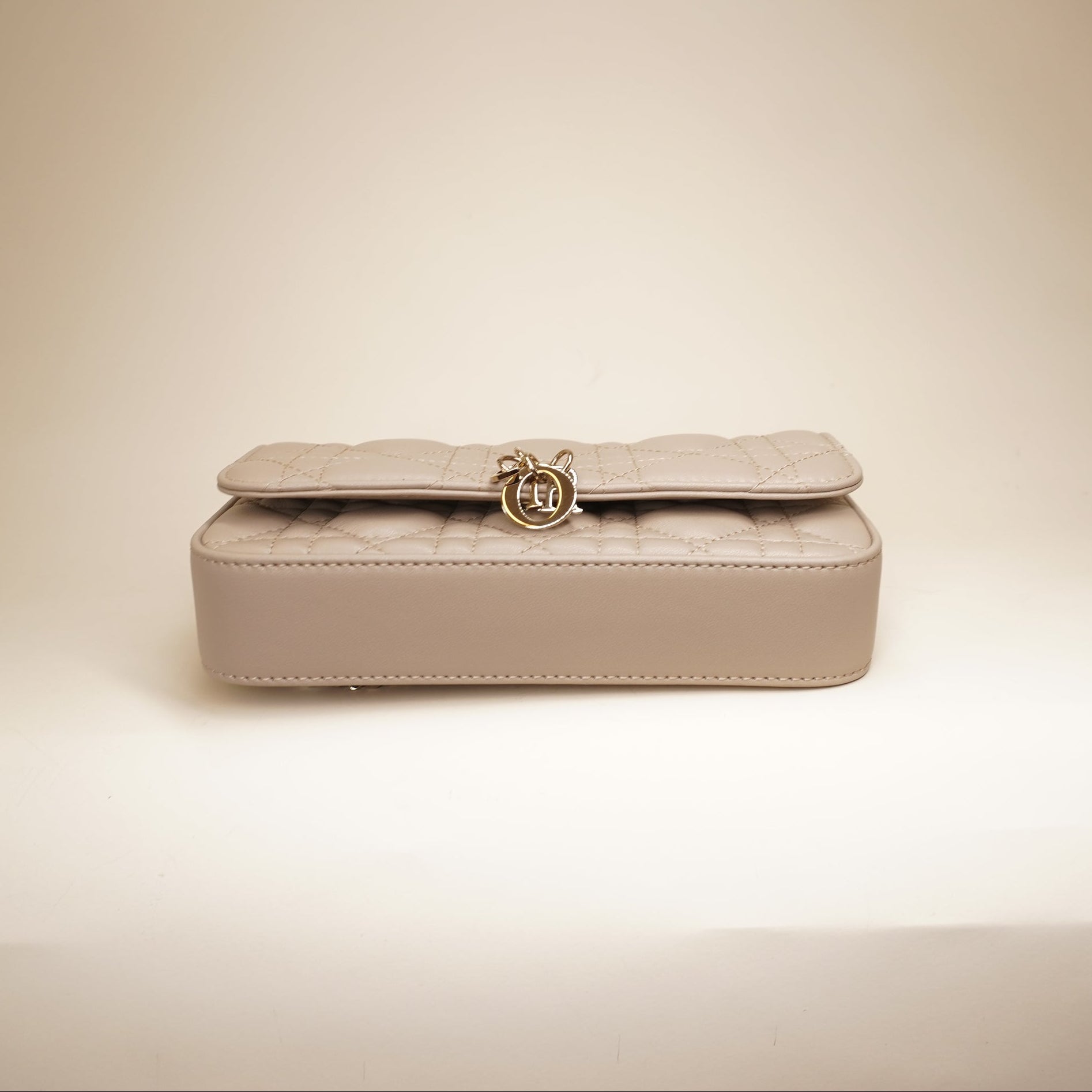 PRE-OWNED Lady Dior Cannage Cream Phone Pouch Shoulder Bag