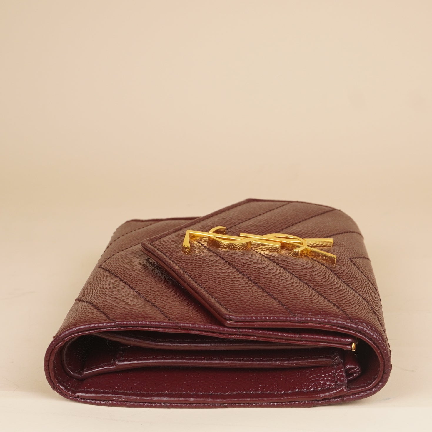 PRE-OWNED YSL Burgundy Matelasse Leather Cassandre Multi-Fold Wallet