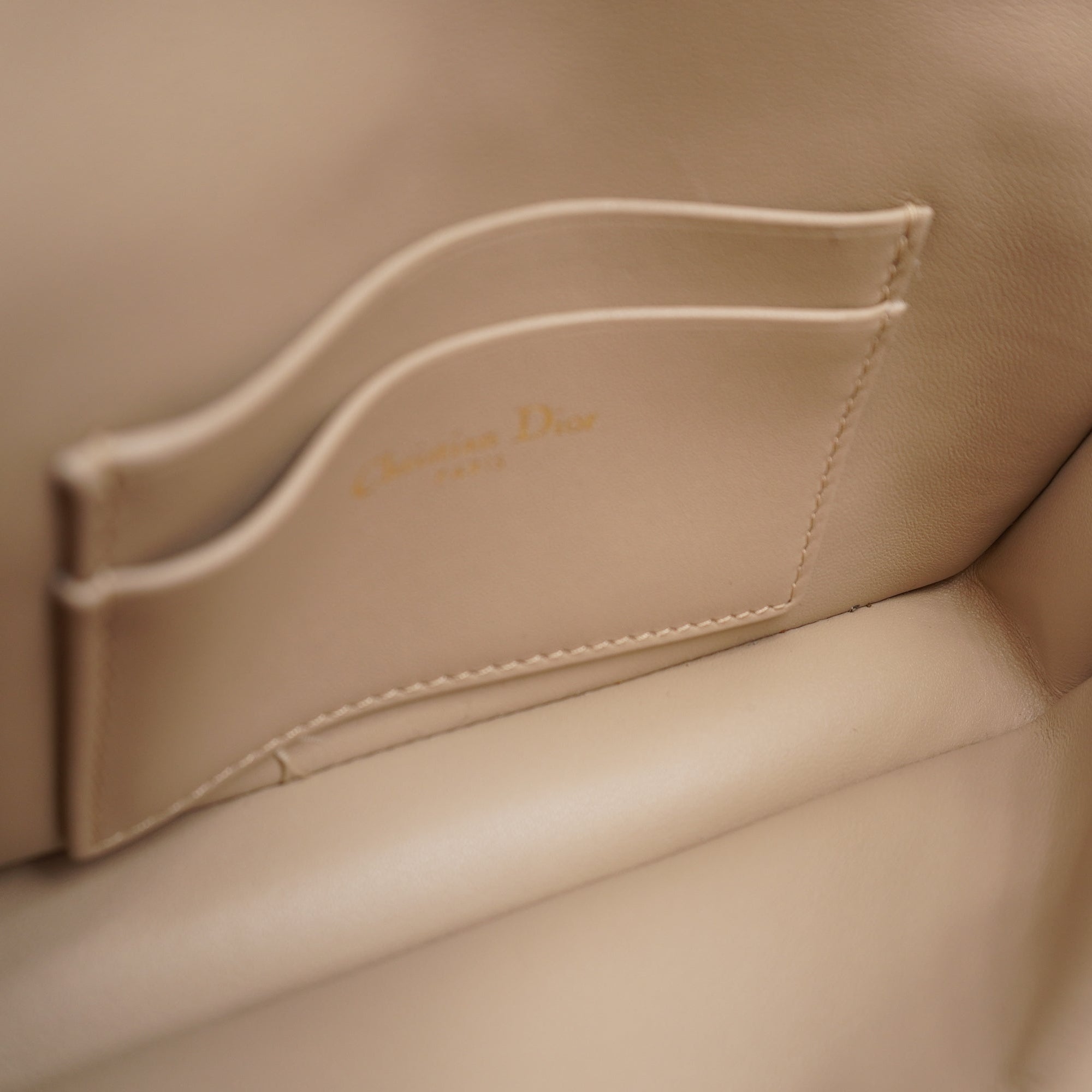 PRE-OWNED Lady Dior Cannage Cream Phone Pouch Shoulder Bag