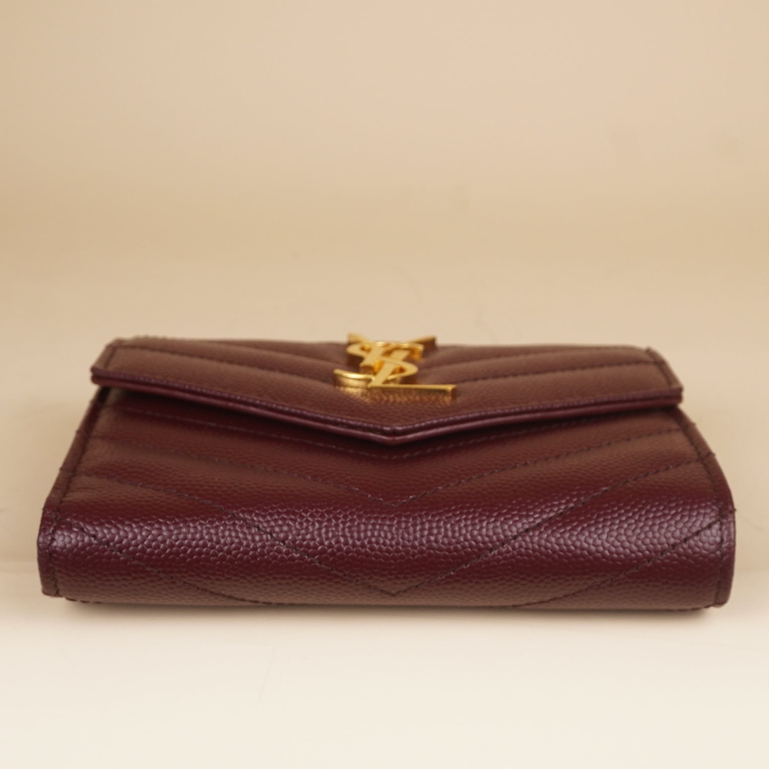 PRE-OWNED YSL Burgundy Matelasse Leather Cassandre Multi-Fold Wallet