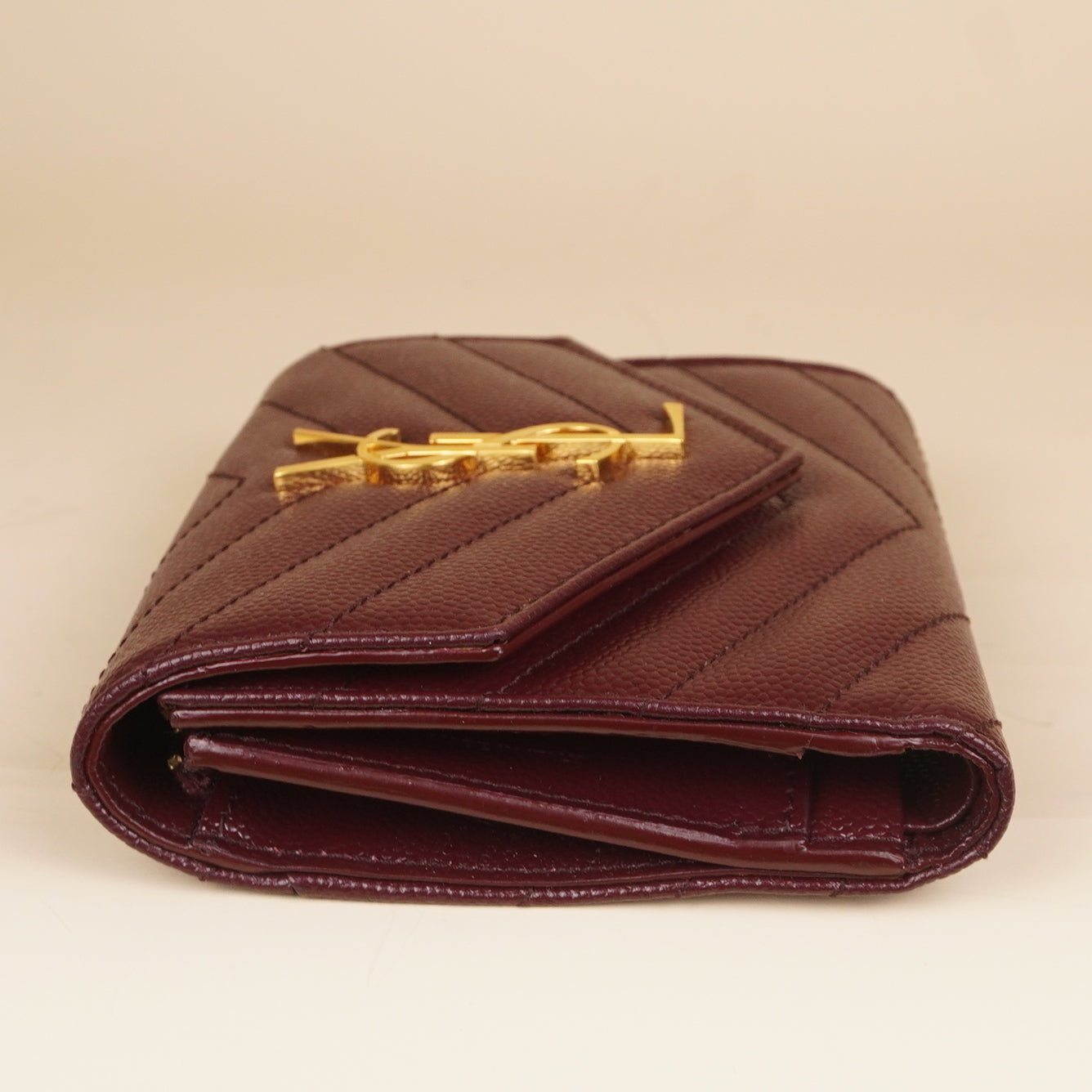 PRE-OWNED YSL Burgundy Matelasse Leather Cassandre Multi-Fold Wallet