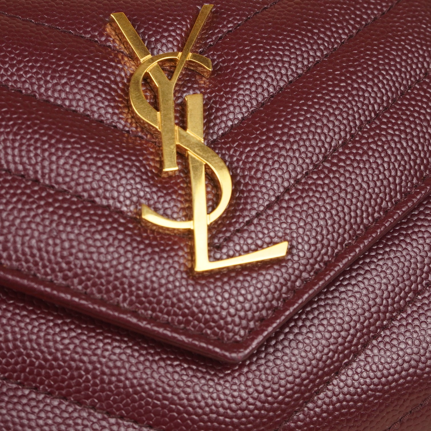 PRE-OWNED YSL Burgundy Matelasse Leather Cassandre Multi-Fold Wallet